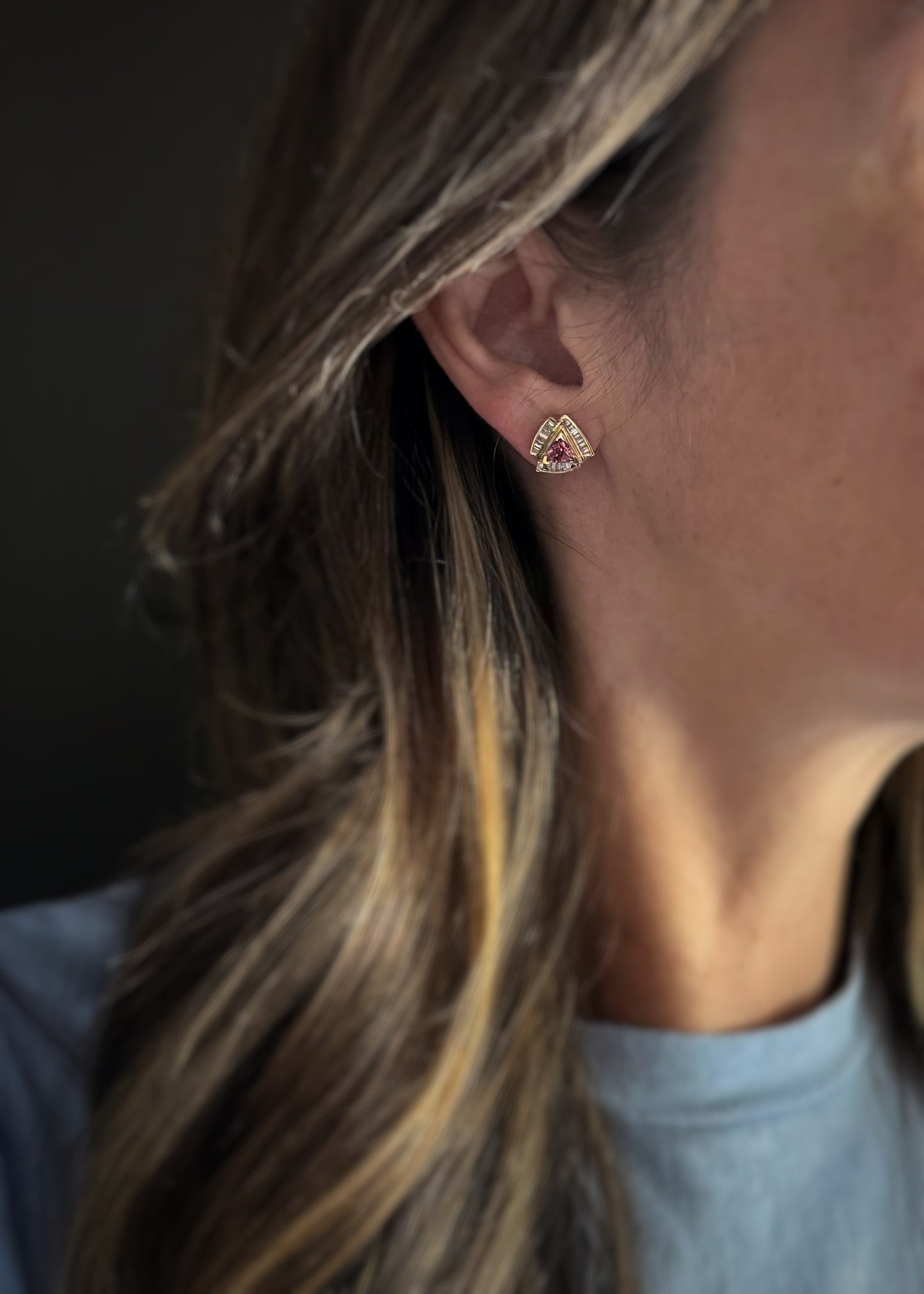 Estate Retro 14k + Pink Tourmaline and Diamond Earrings