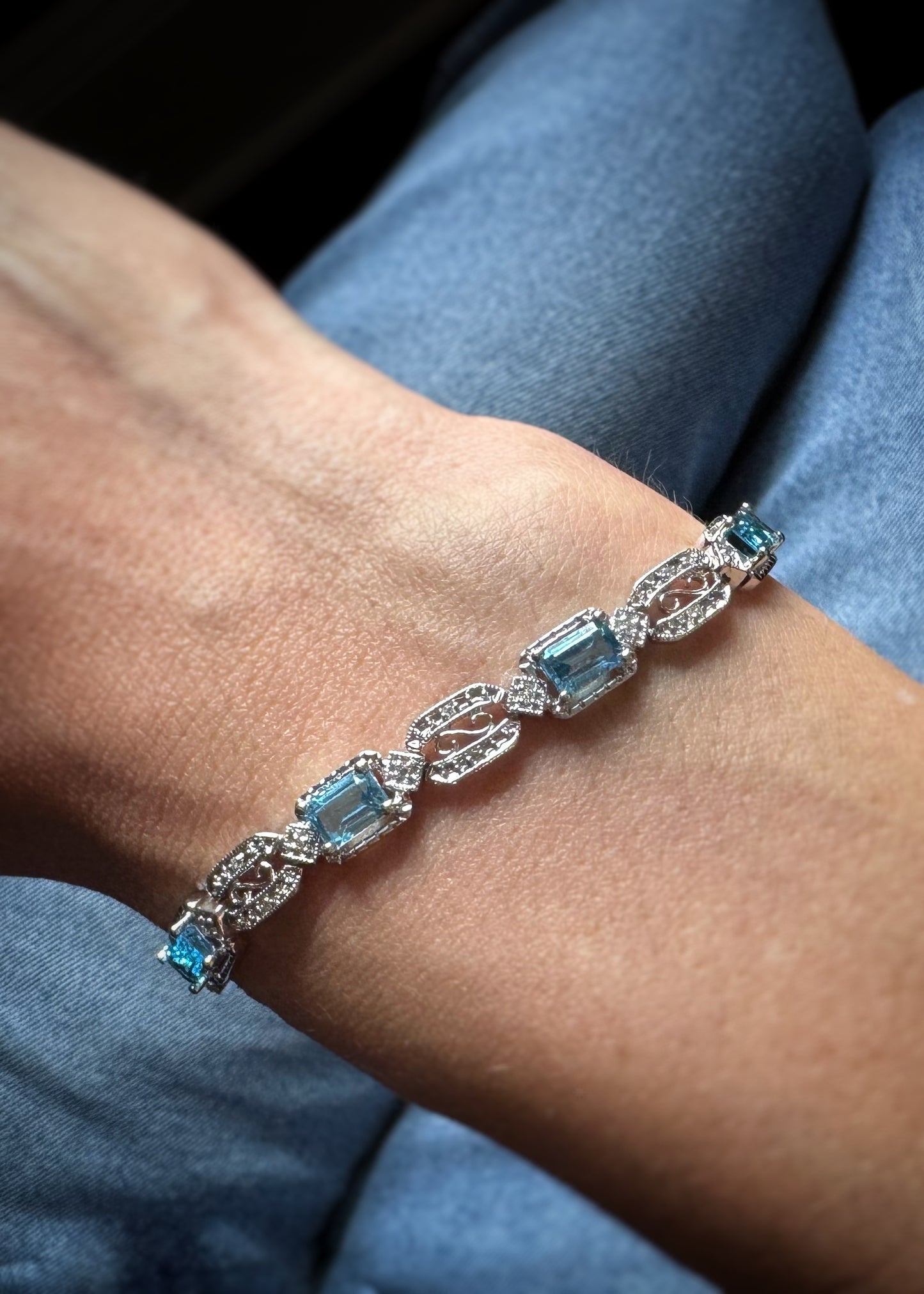 Estate 10k + Blue Topaz Vintage Inspired Bracelet
