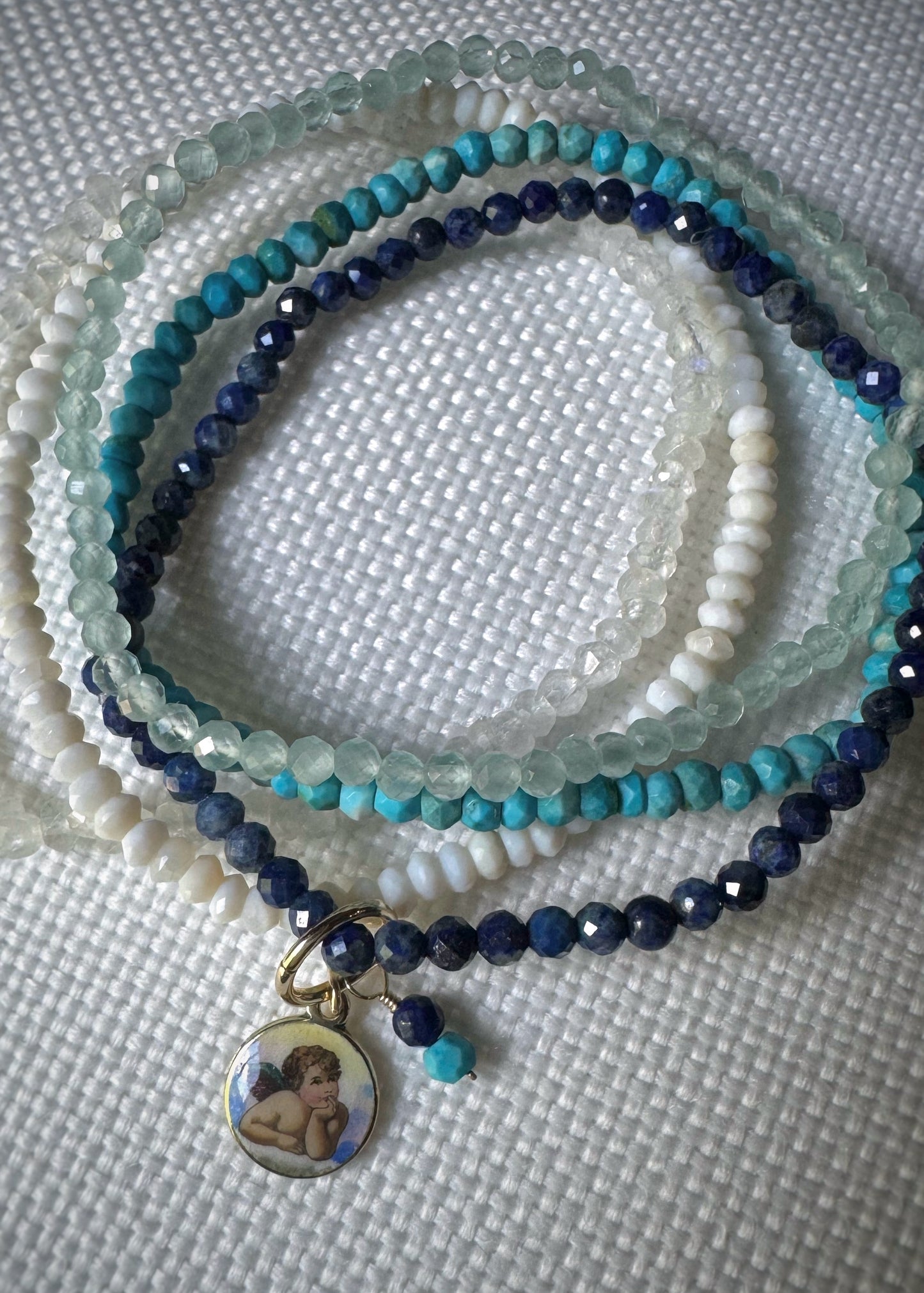 Faceted Mother of Pearl Bead Stretch Bracelet