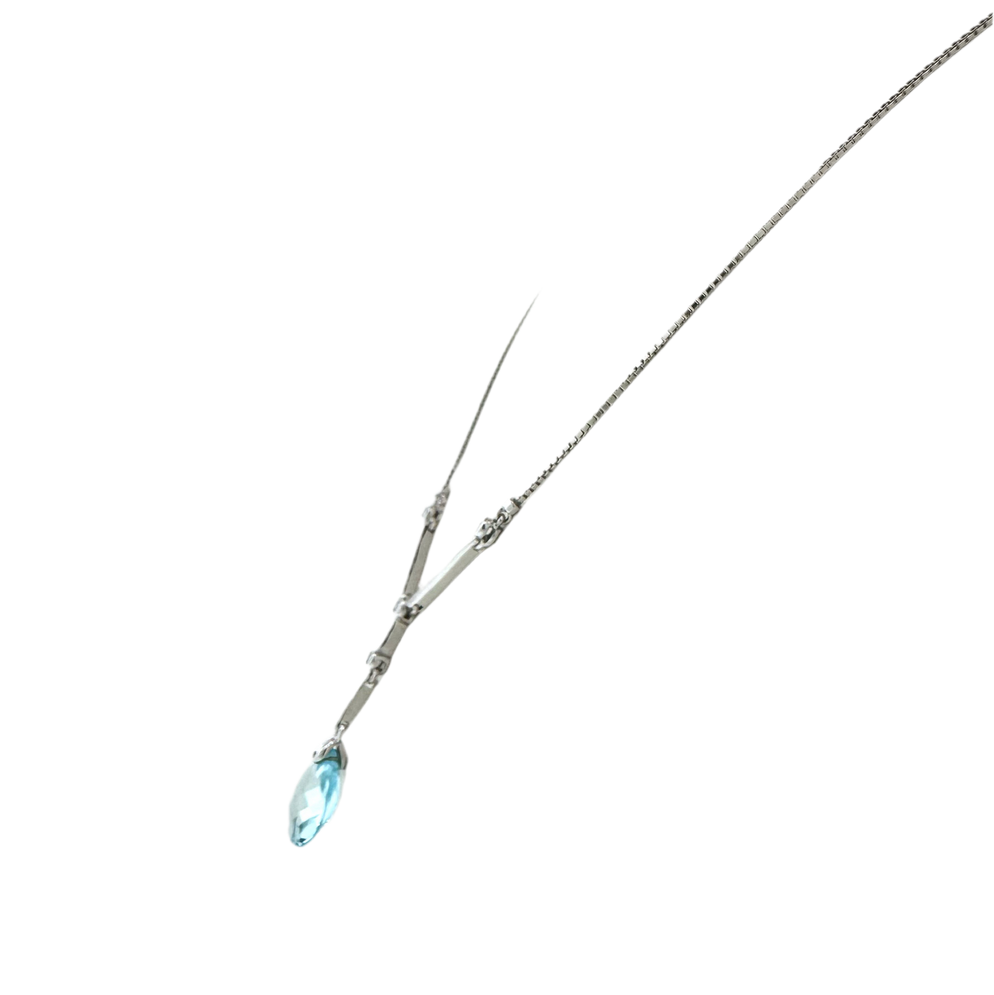 Estate 14k + Blue Topaz and Diamond Lariat 16" Necklace