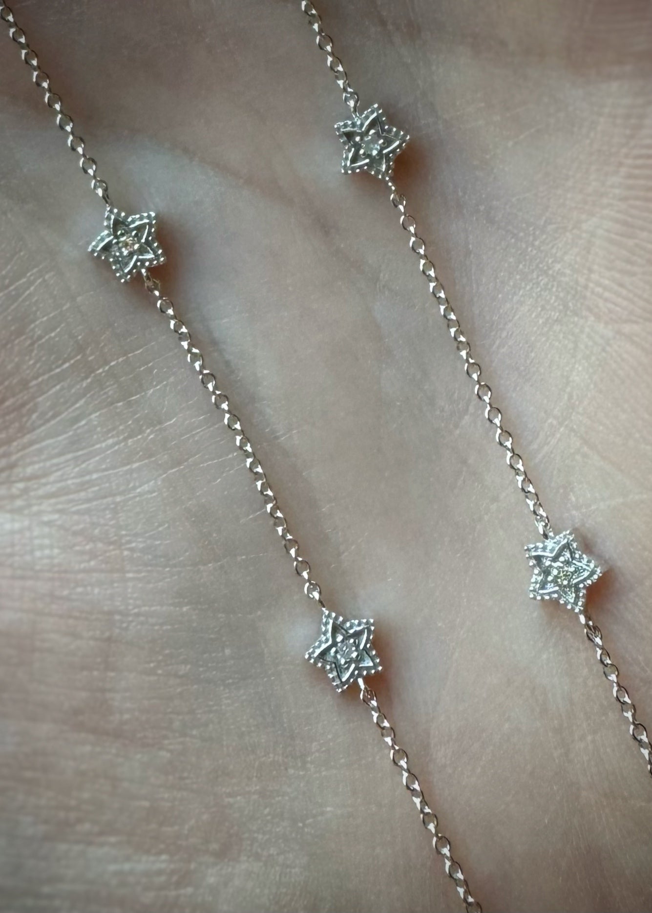 Estate 14k + Diamond Star Station Necklace