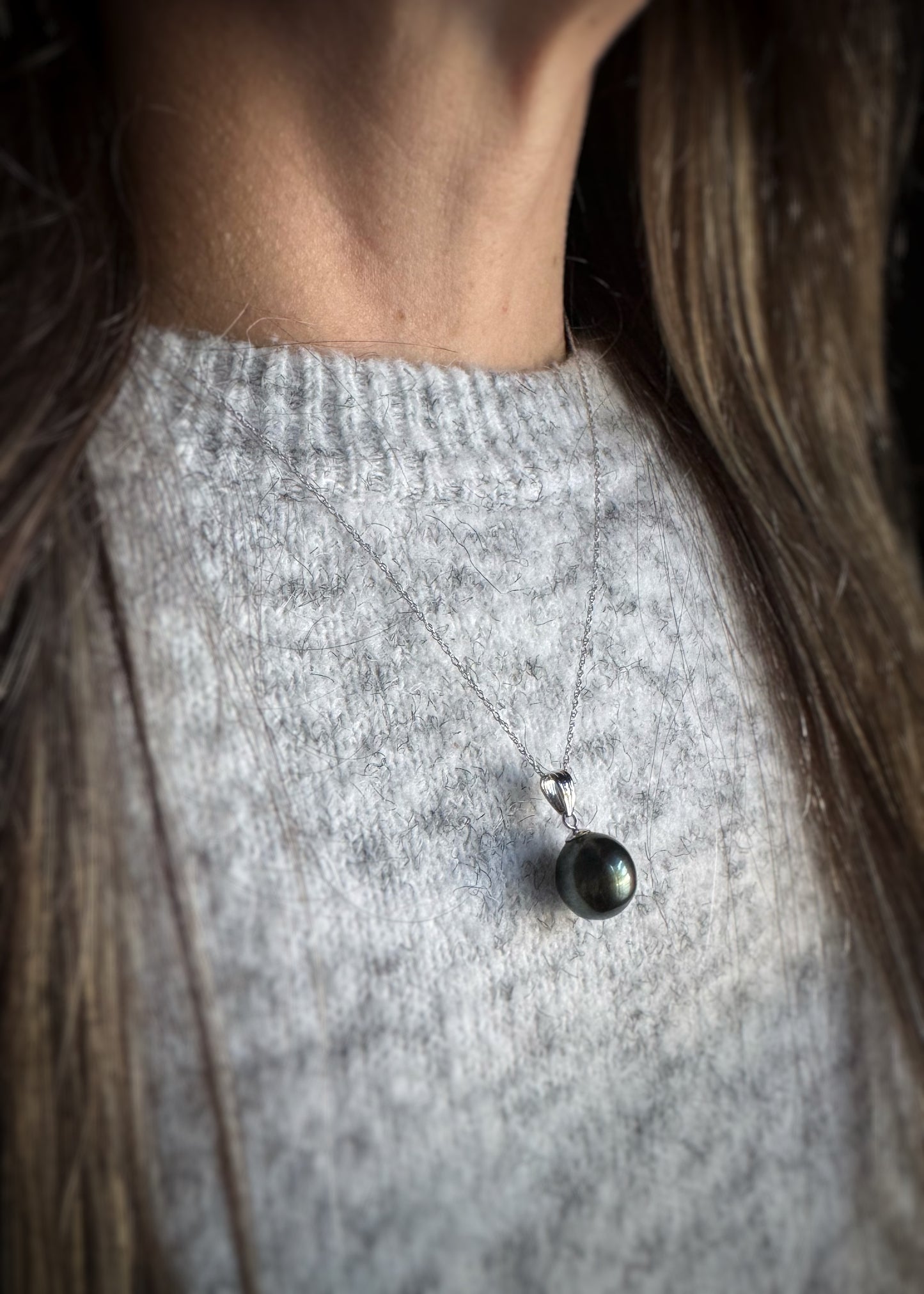 Estate 14k + Tahitian Pearl Solitaire Necklace