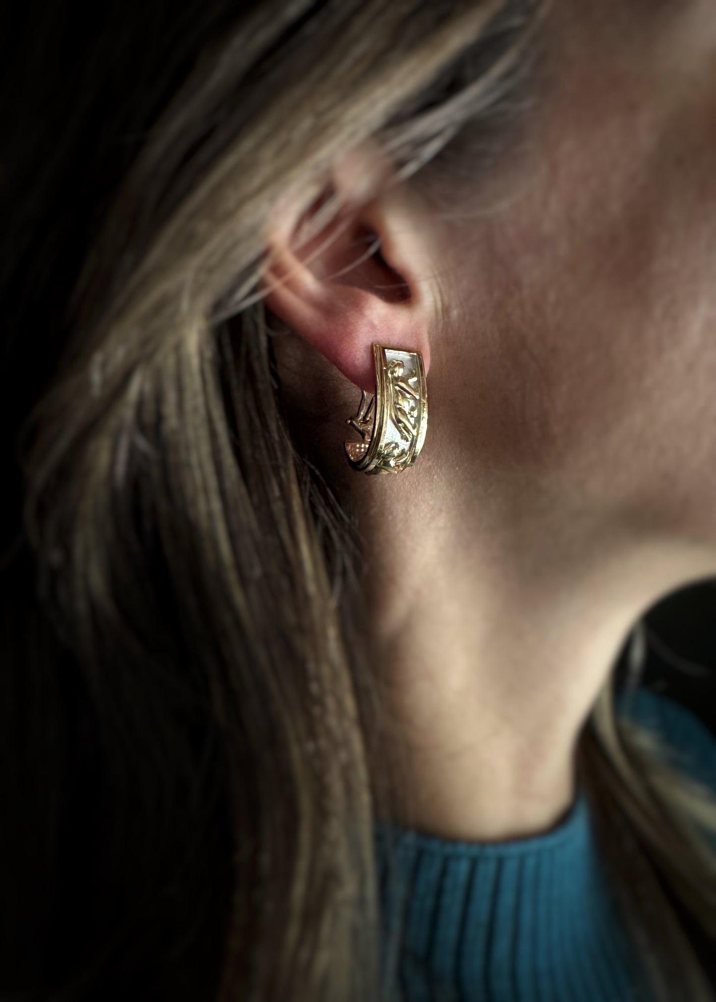 Estate 14k + Two Tone Panther Hoop Earrings