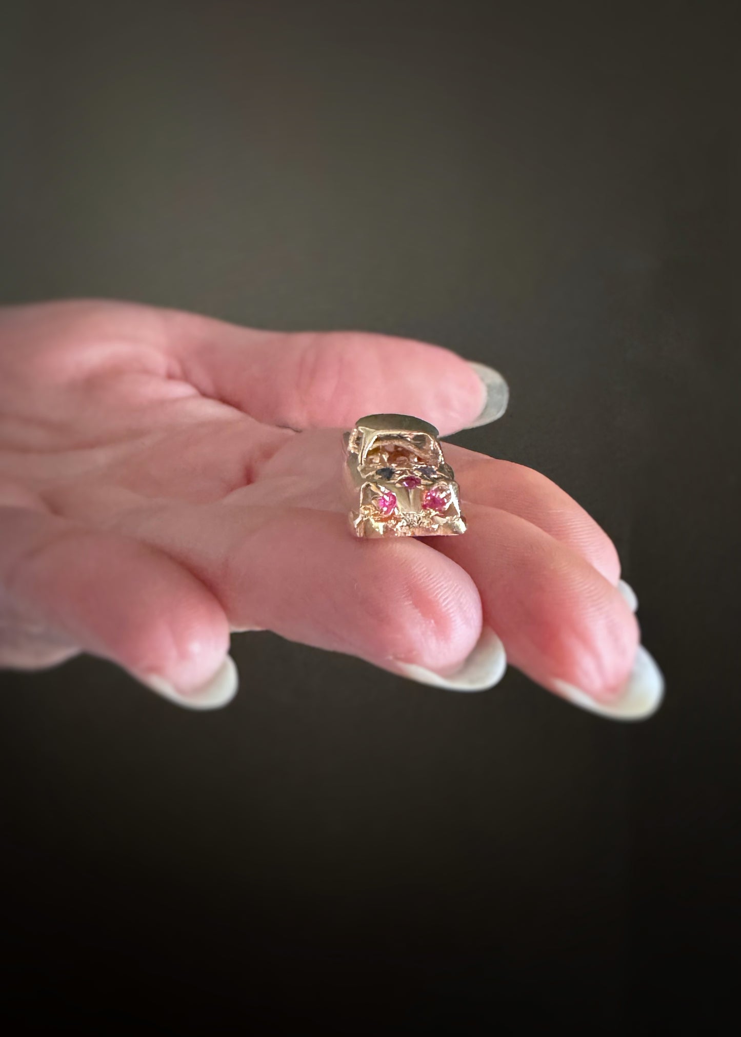 Vintage 14k + Sapphire Ruby and Pearl Classic Car Charm