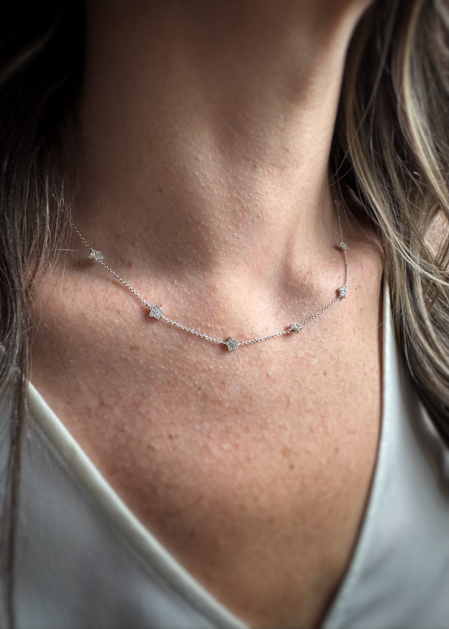 Estate 14k + Diamond Star Station Necklace