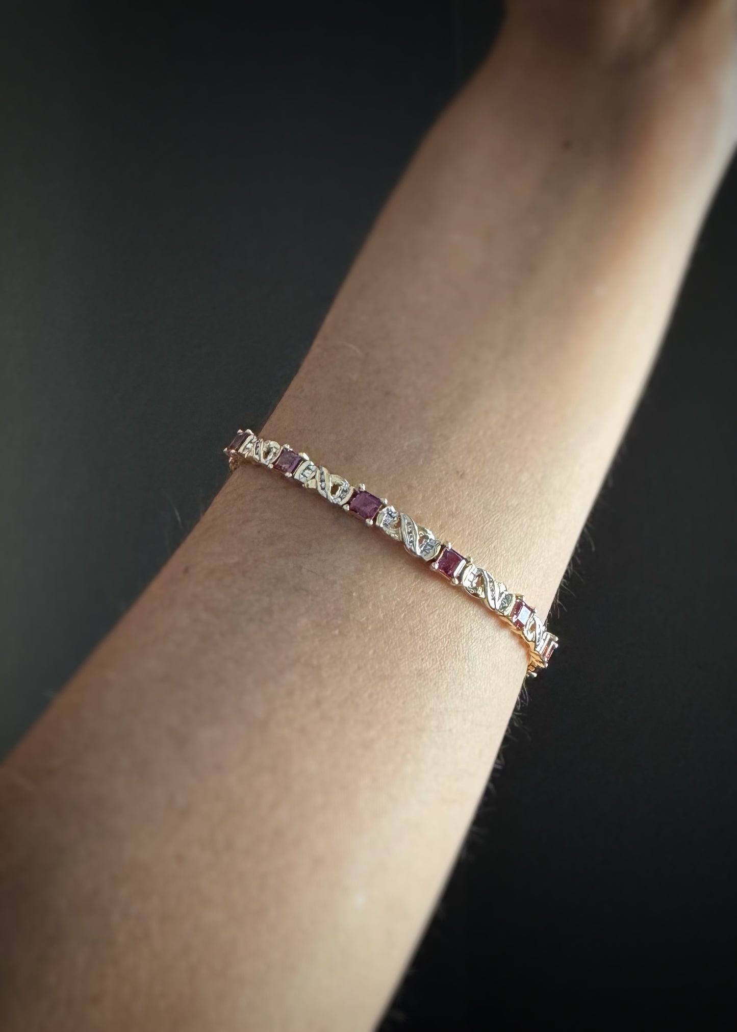 Estate 14k + Garnet and Diamond Bracelet