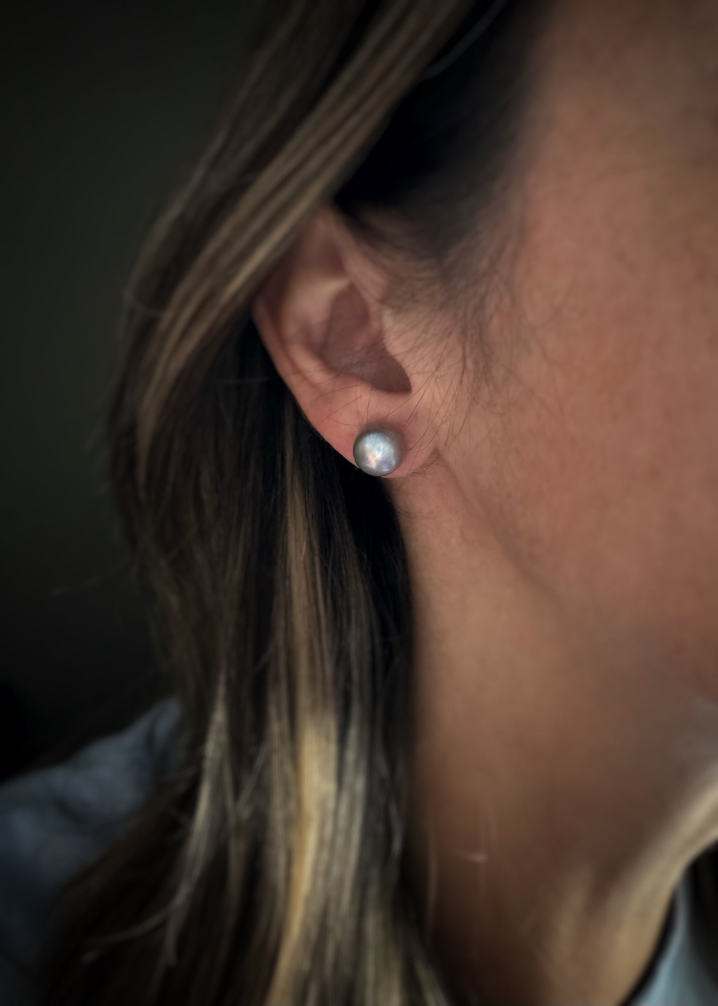 Estate 14k + 10mm Button Pearl Stud Earrings