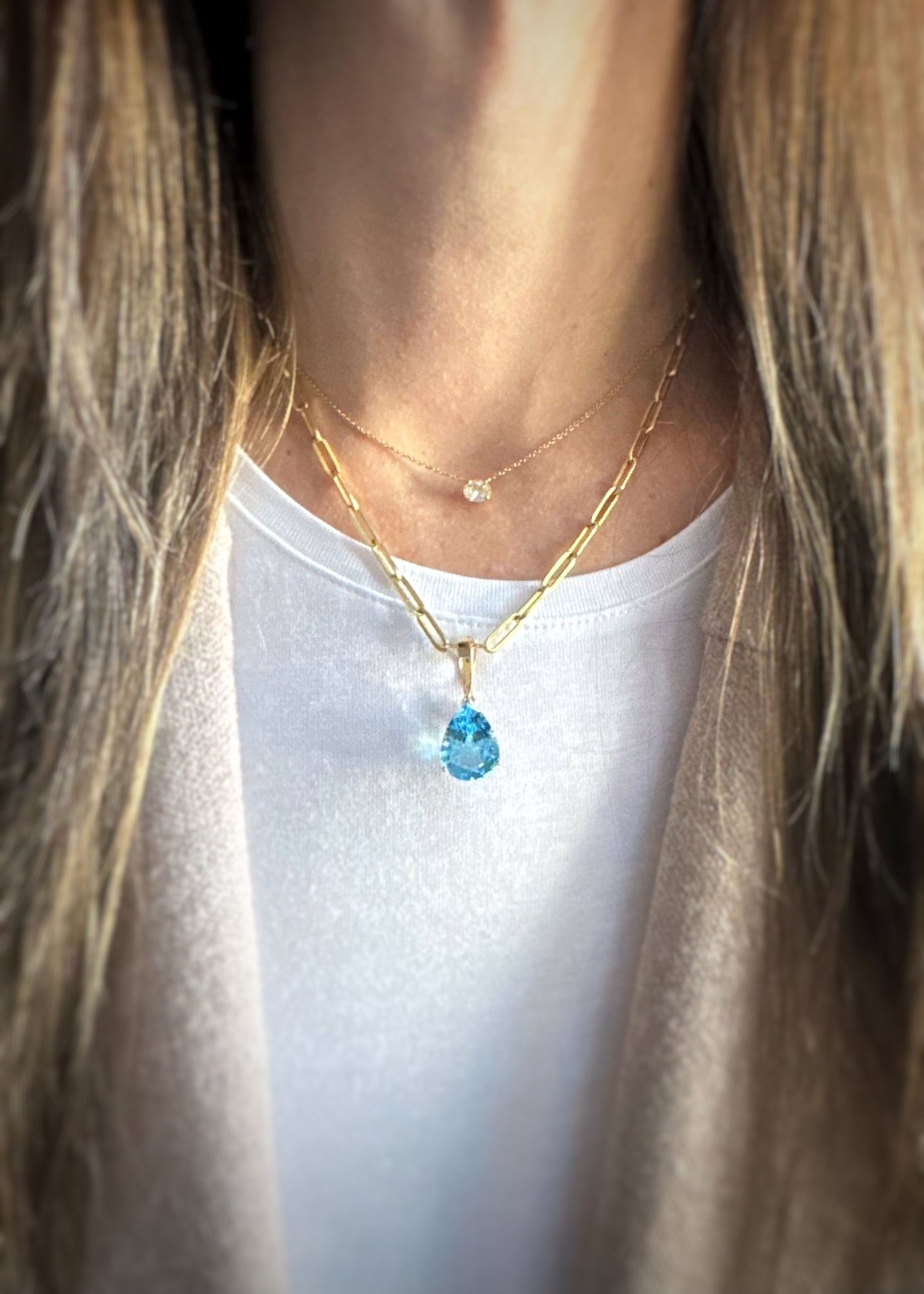 Estate 14k + Blue Topaz Enhancer Pendant
