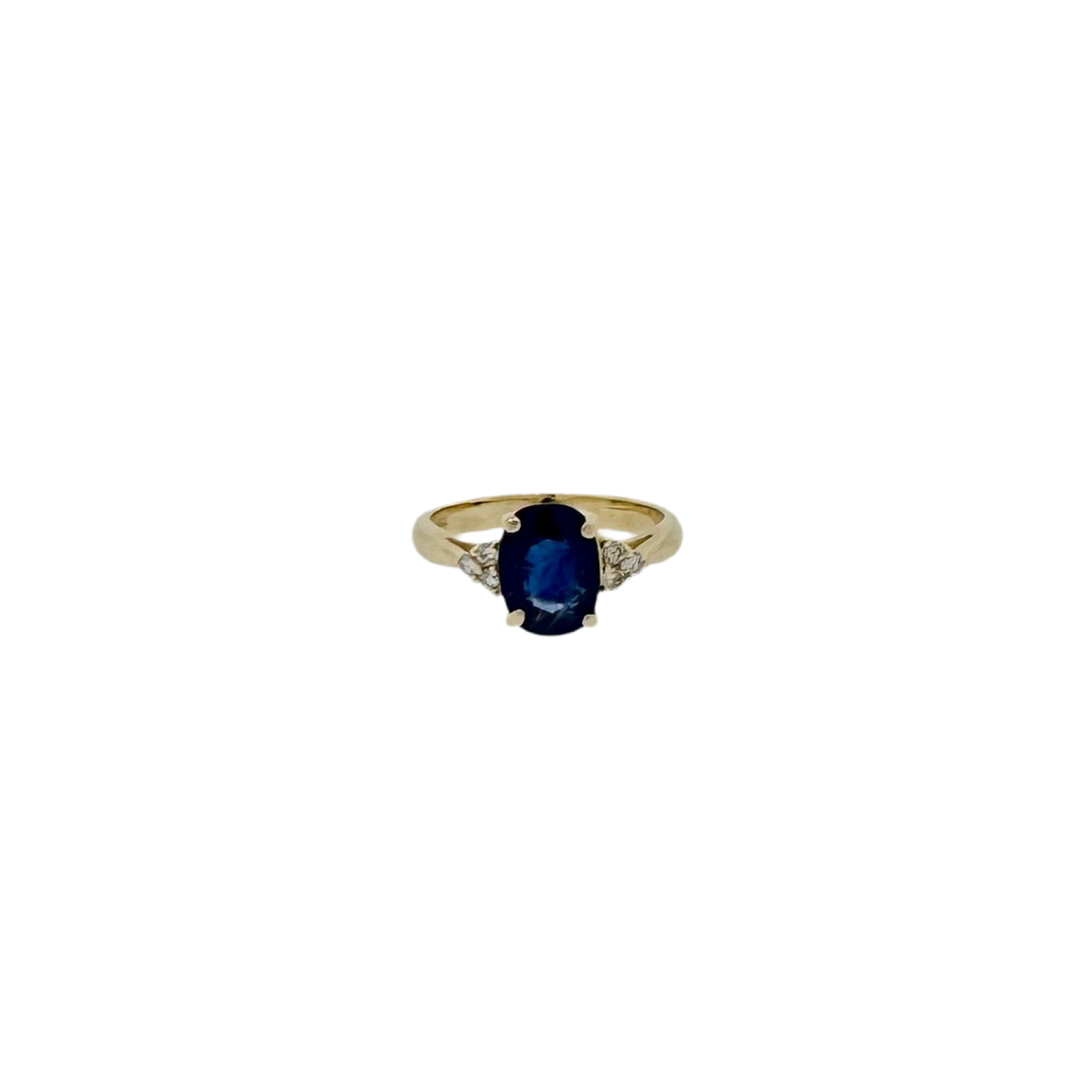 Estate 14k + Blue Sapphire and Diamond Ring