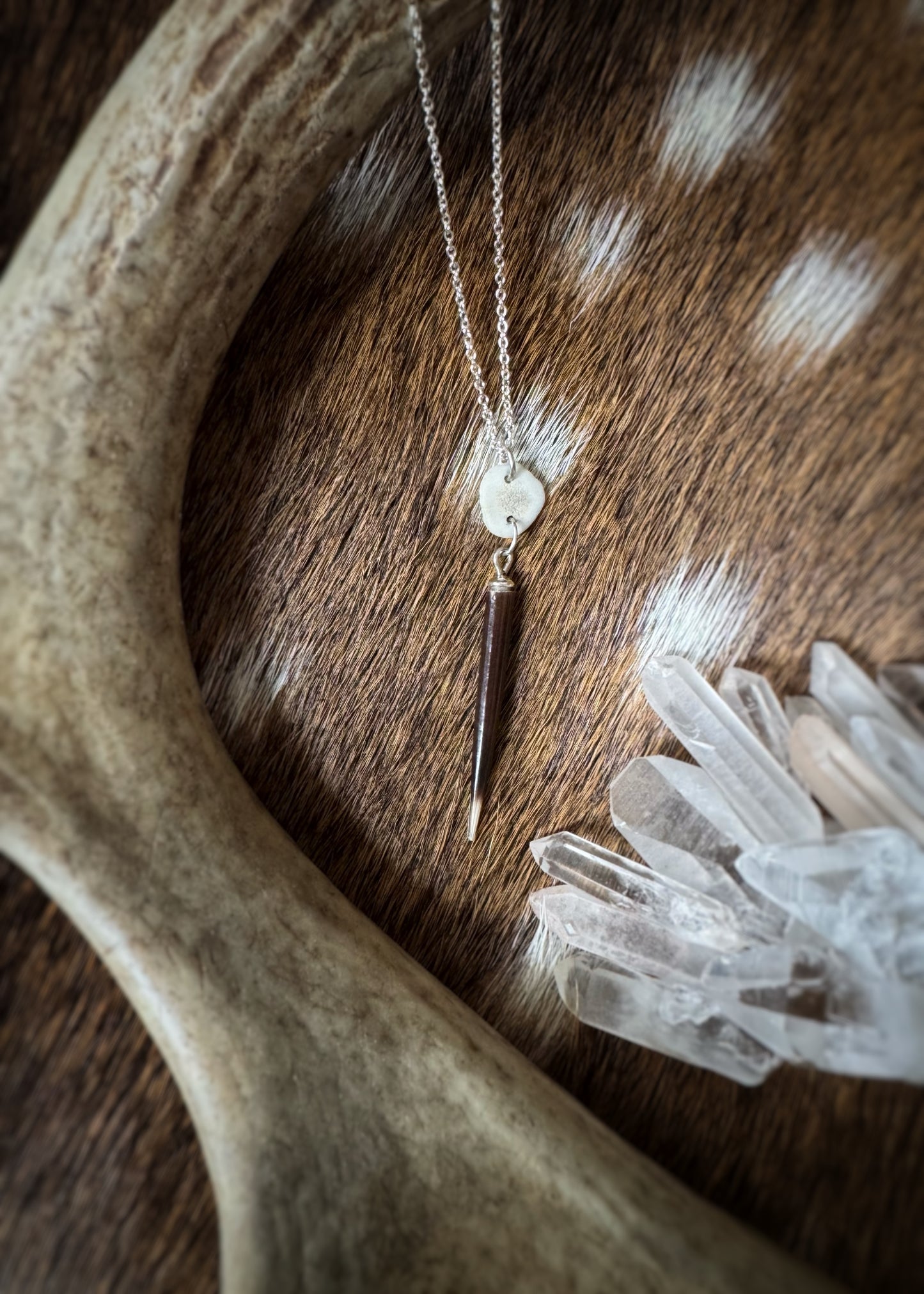 Sterling + Porcupine Quill and Antler Slice Necklace