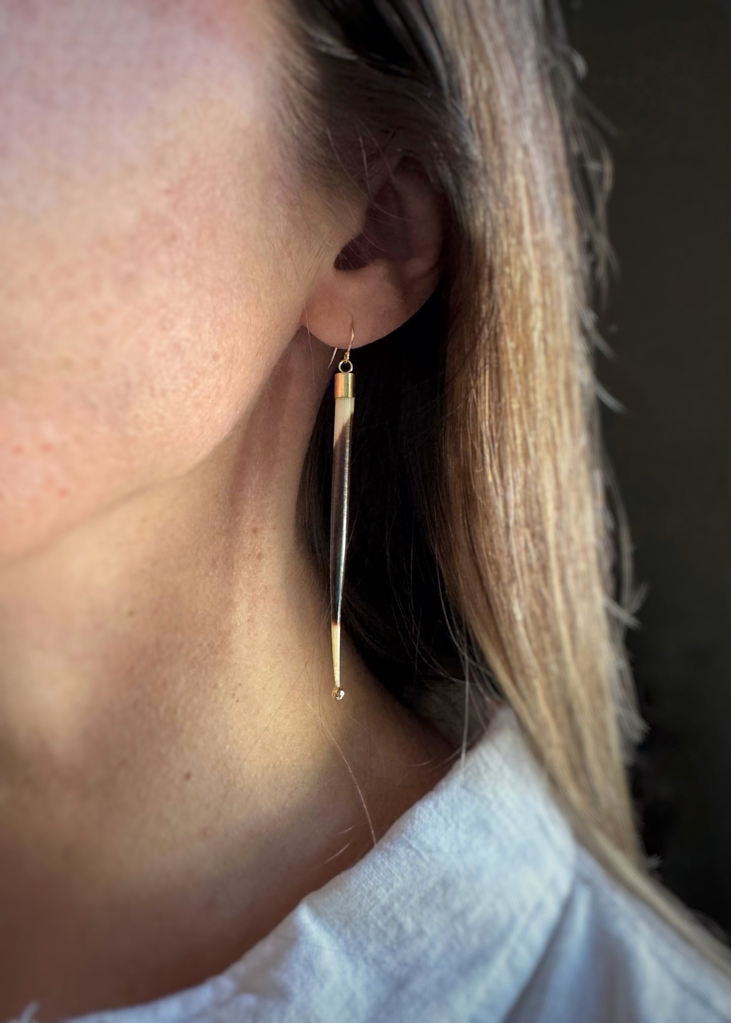 14k + Porcupine Quill Earrings Long