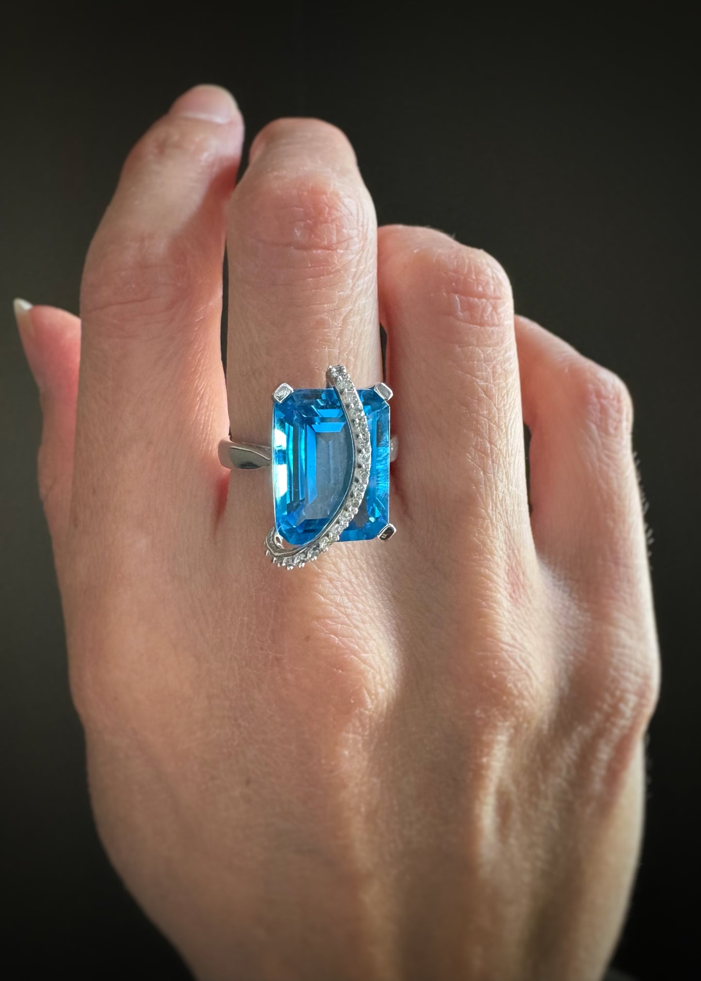 Estate 14k + Blue Topaz & Diamond Ring