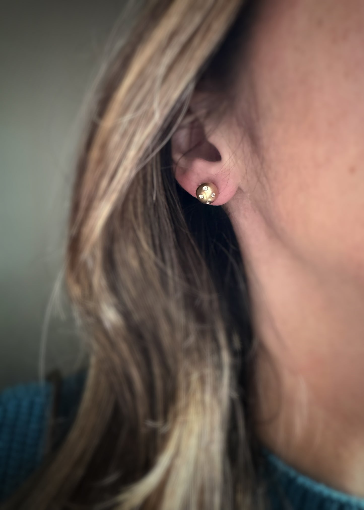 Estate 14k + Diamond Button Stud Earrings
