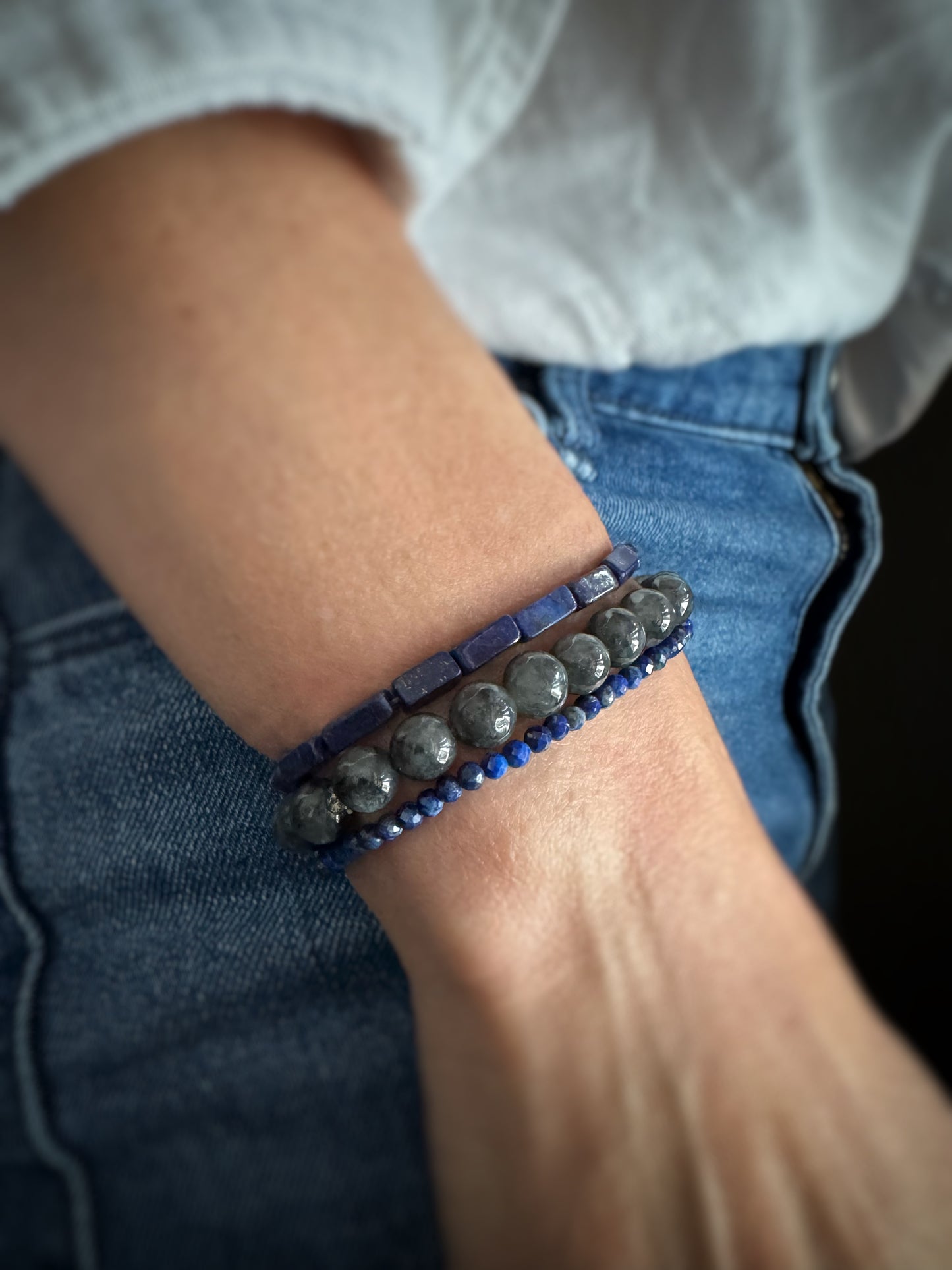 Lapis Rectangular Bead Stretch Bracelet