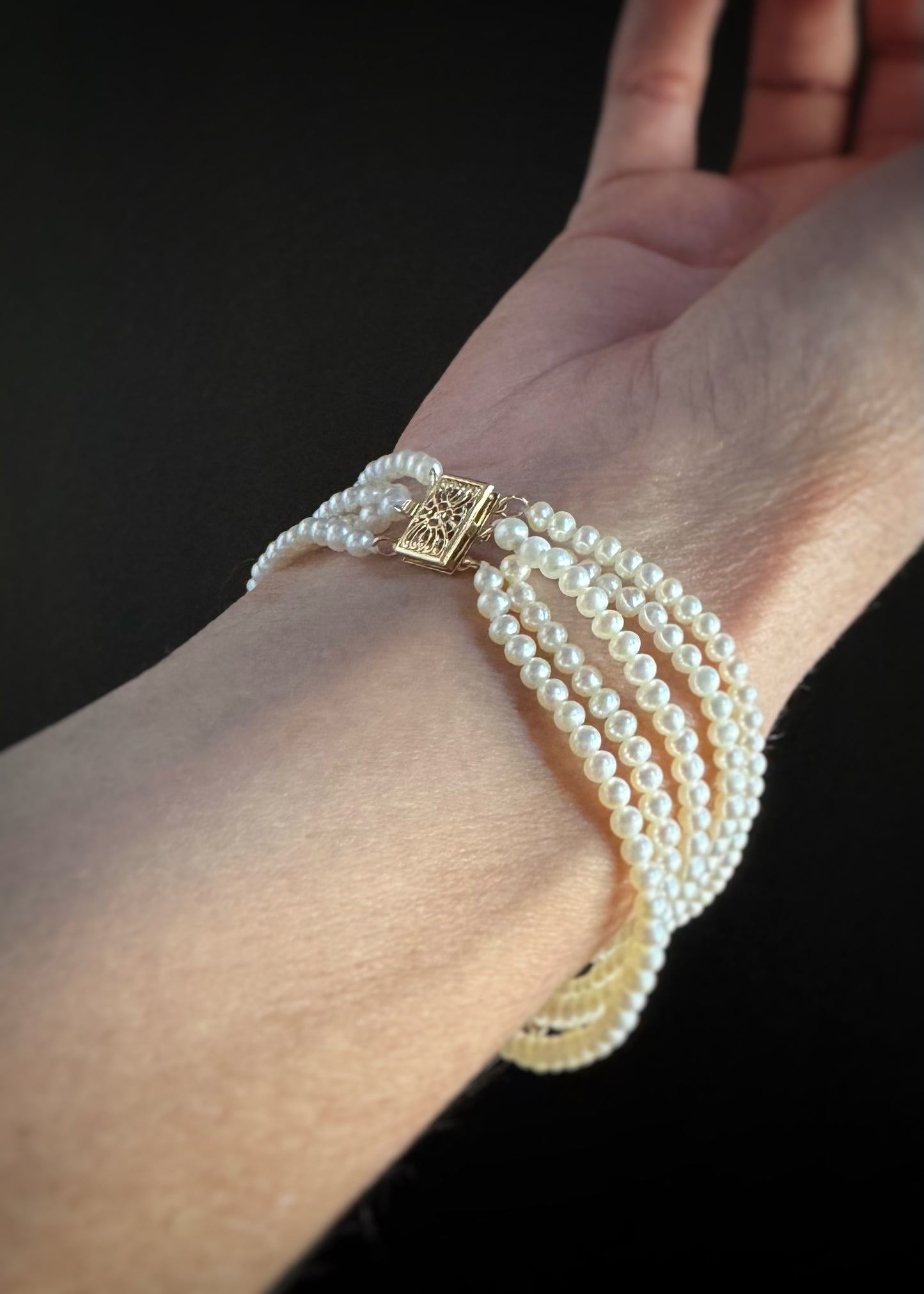 Estate 14k + Pearl Bracelet with Citrine and Diamond Insert