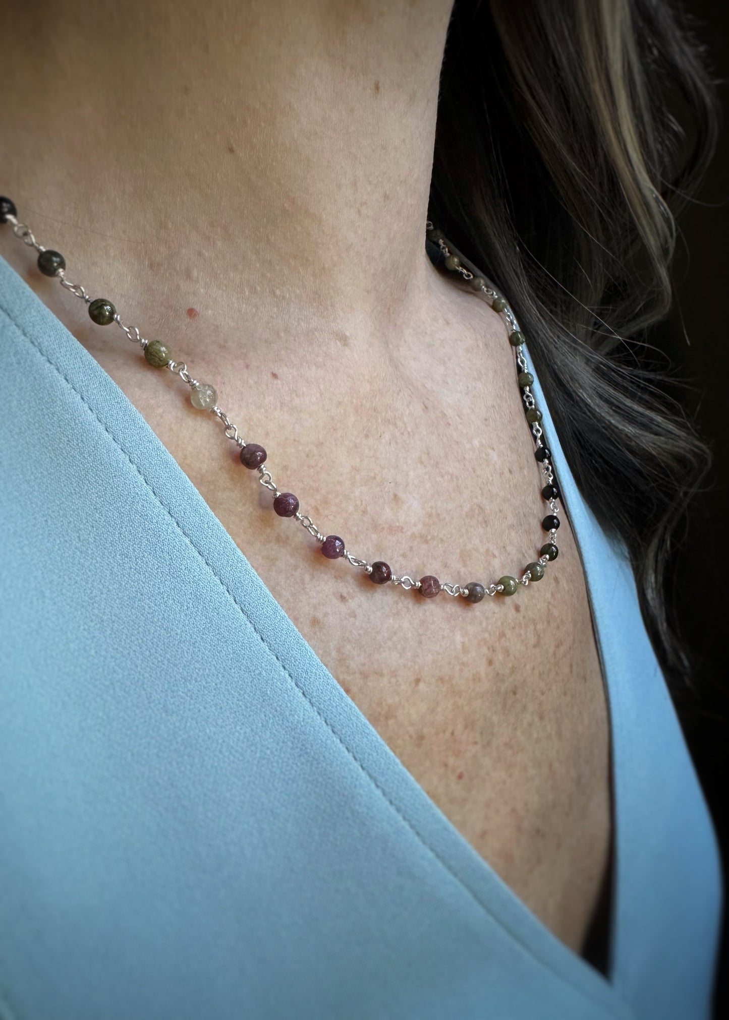 Sterling Silver + Tourmaline Bead Chain