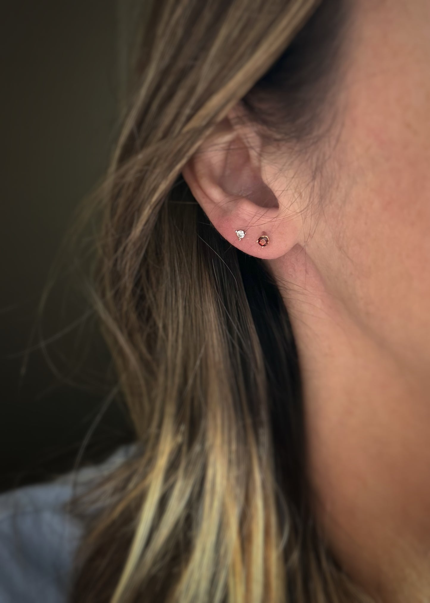 14k + Garnet Tiny Stud Earrings