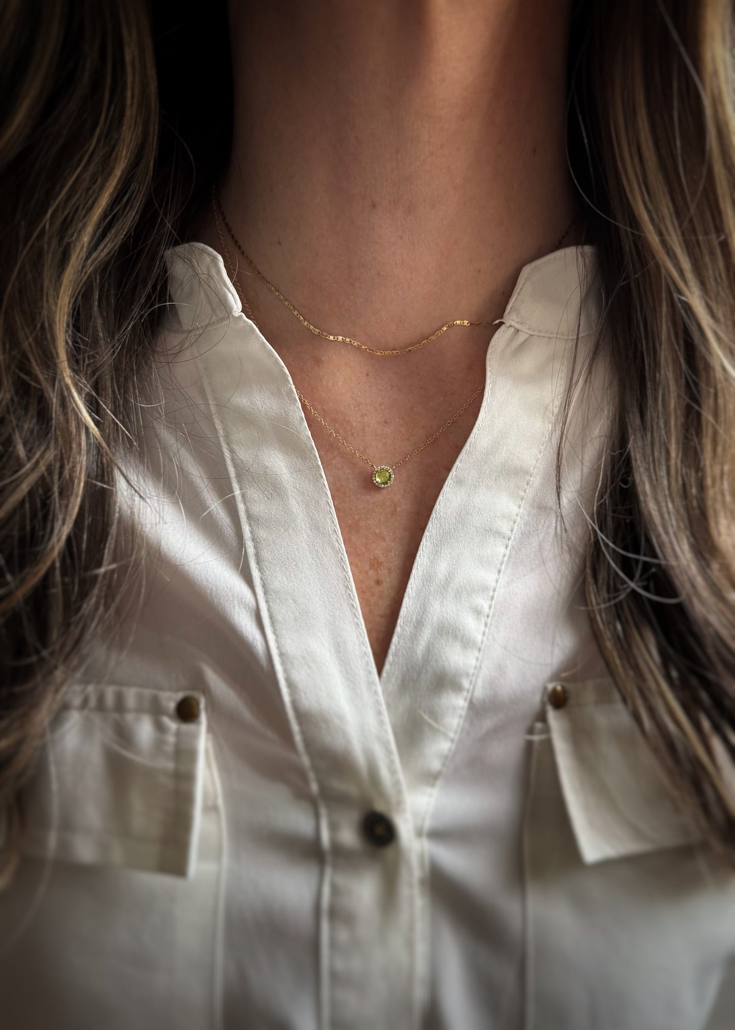 14k + Peridot and Diamond Station Necklace