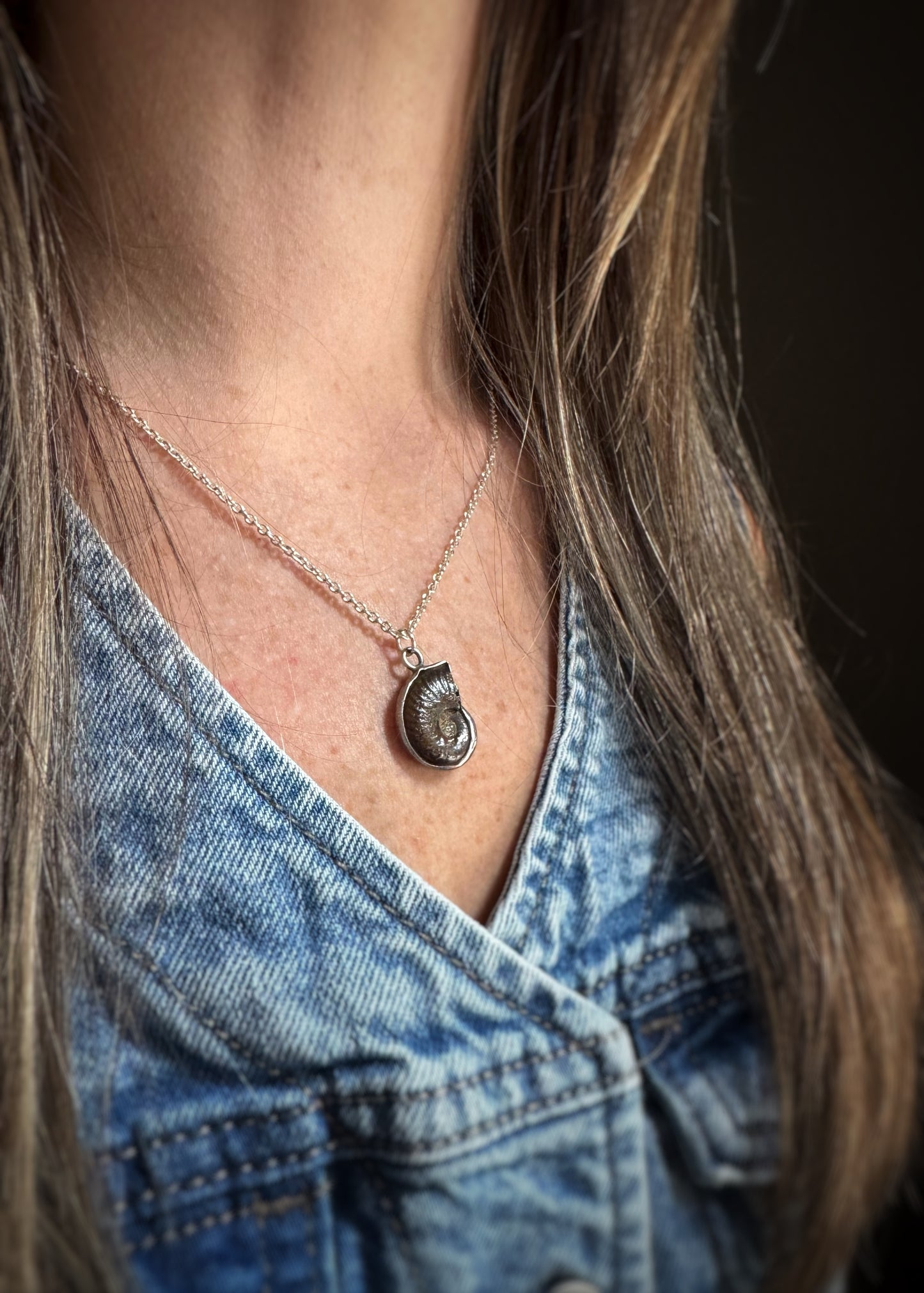 Estate Sterling Silver + Fossilized Ammonite Pendant Charm