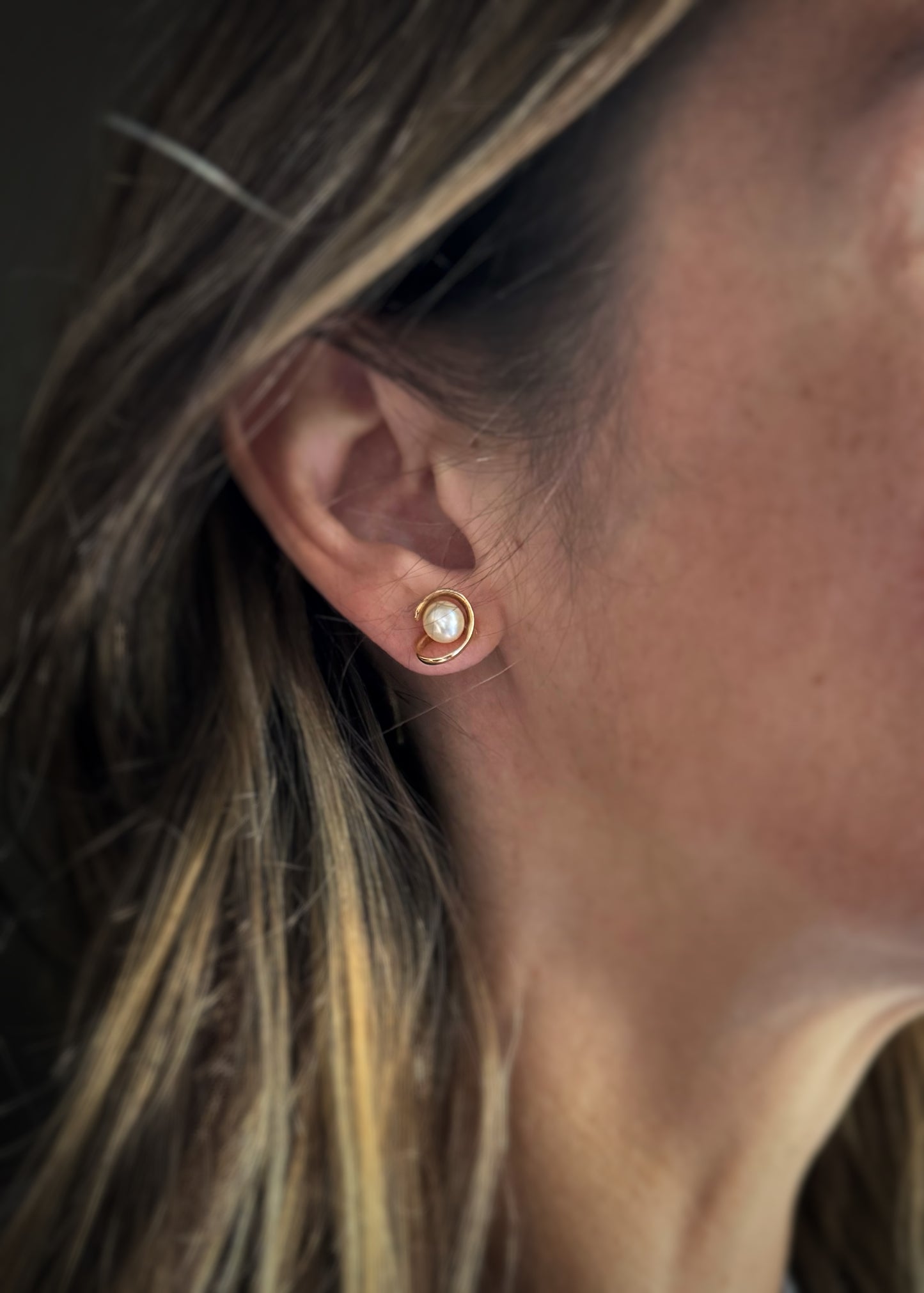 Estate 14k + Cultured Pearl Swirl Stud Earrings