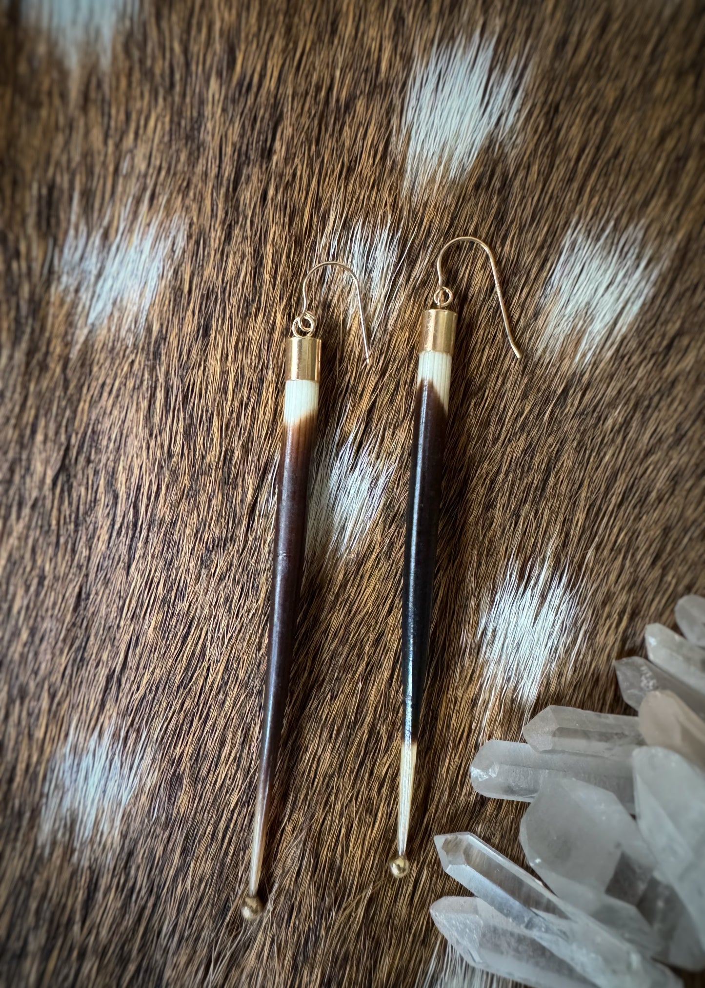 14k + Porcupine Quill Earrings Long