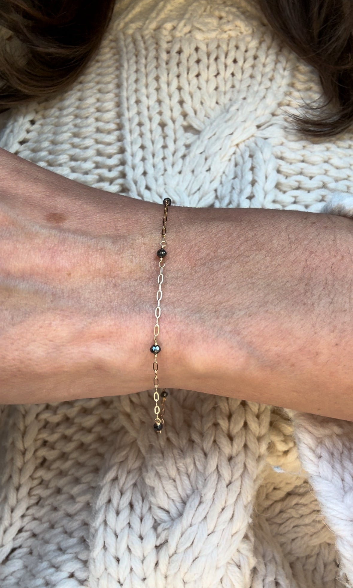 14k + Black Diamond Bead Station Bracelet