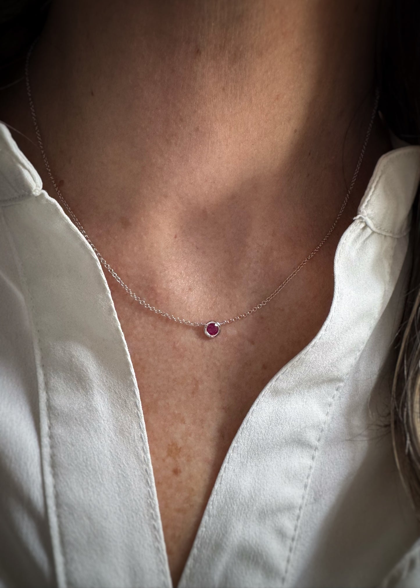 14k + Bezel Set Ruby Necklace