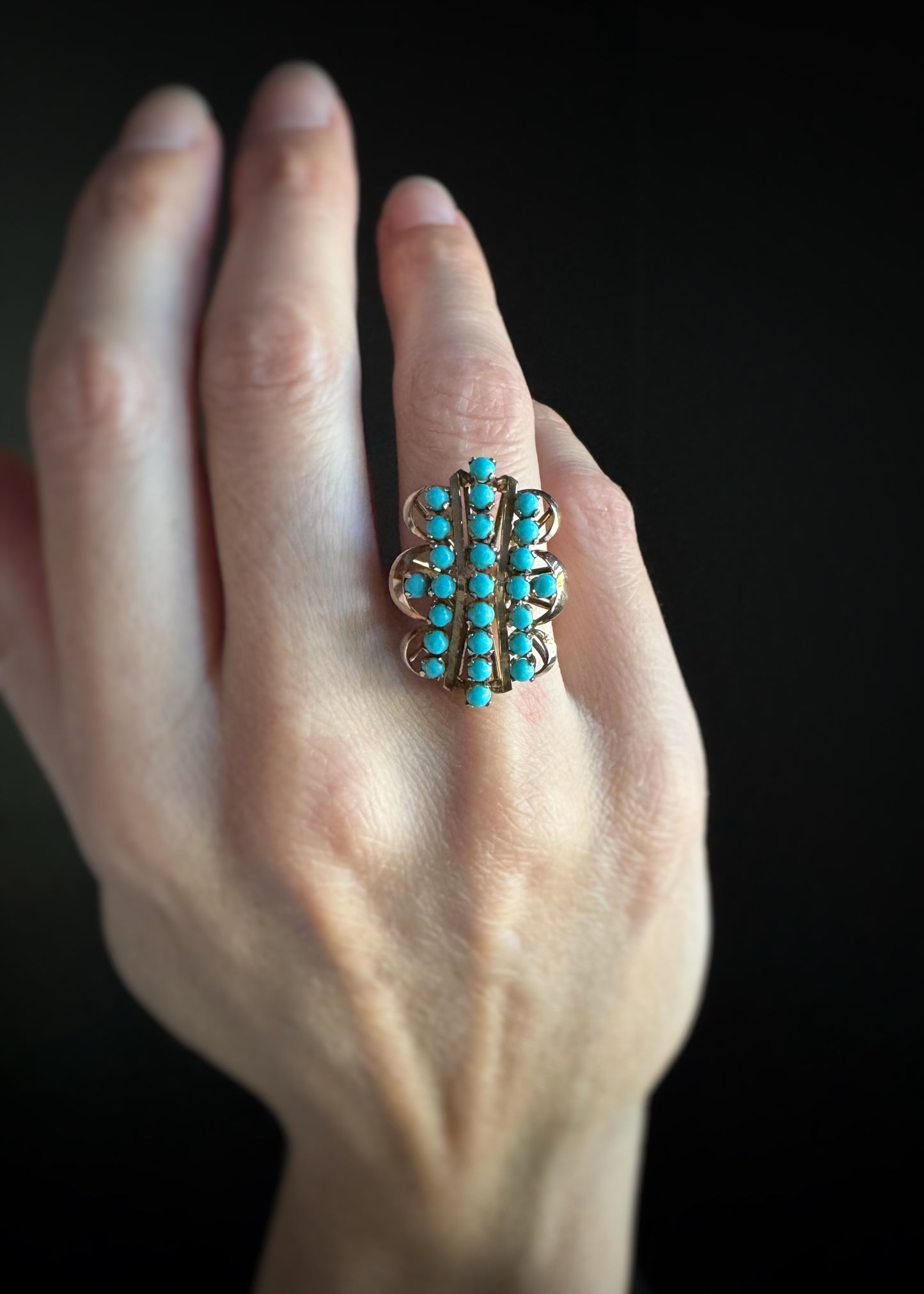 Estate 14k + Turquoise Cluster Cocktail Ring