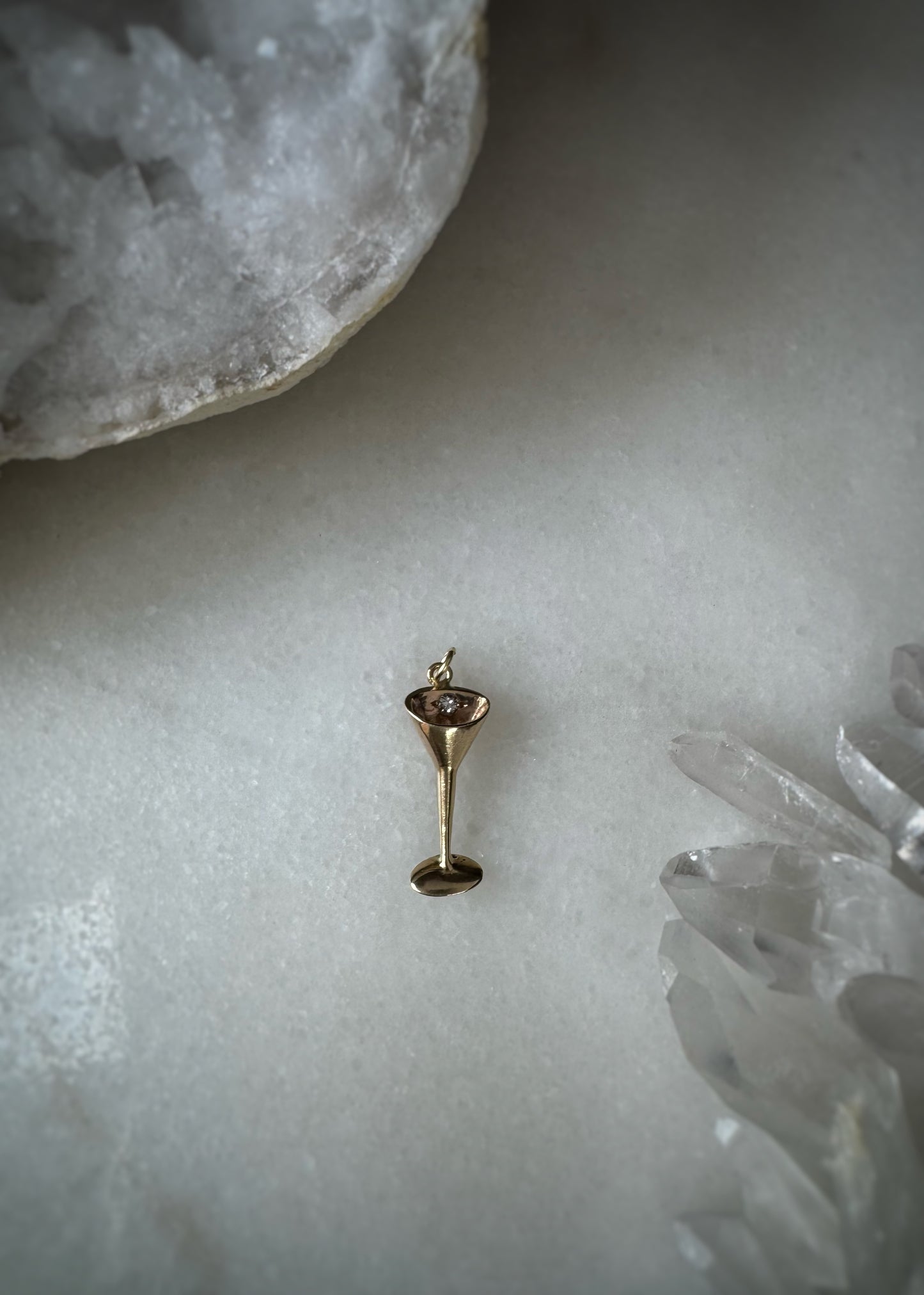 Estate 14k + Diamond Martini Glass Charm