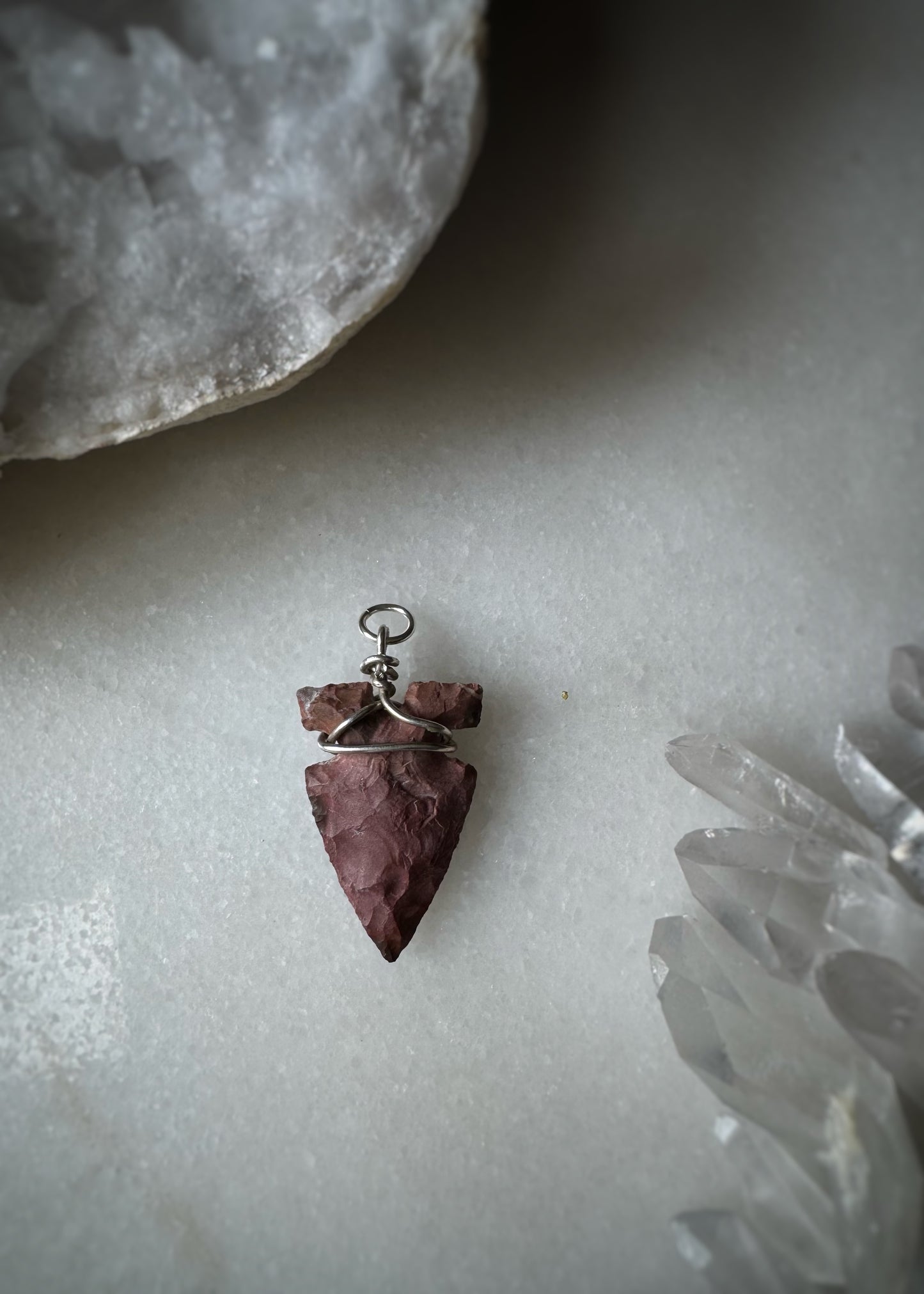 Estate Sterling Silver + Carved Flint Arrowhead Charm