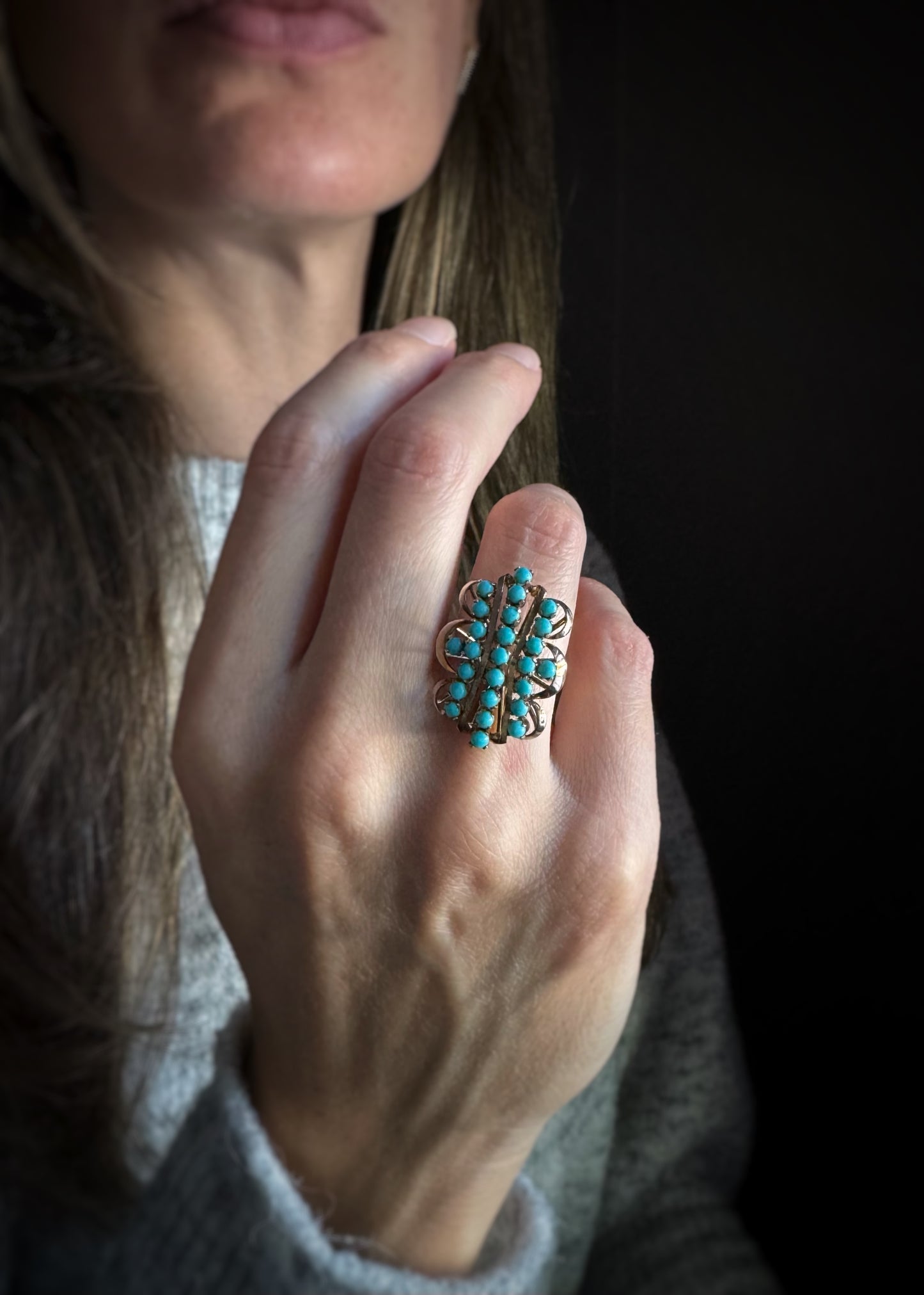 Estate 14k + Turquoise Cluster Cocktail Ring
