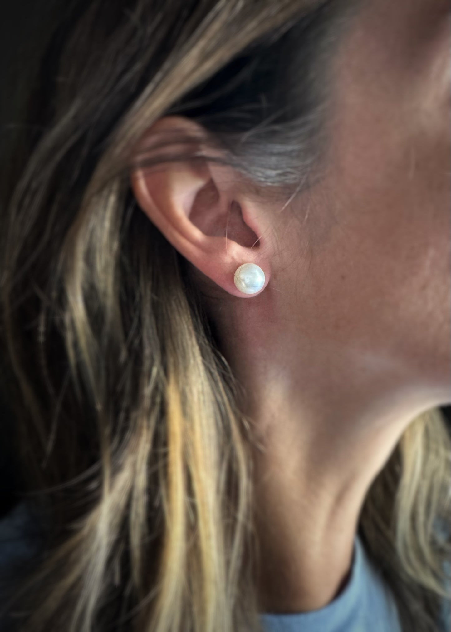Estate 14k + 10mm Button Pearl Stud Earrings