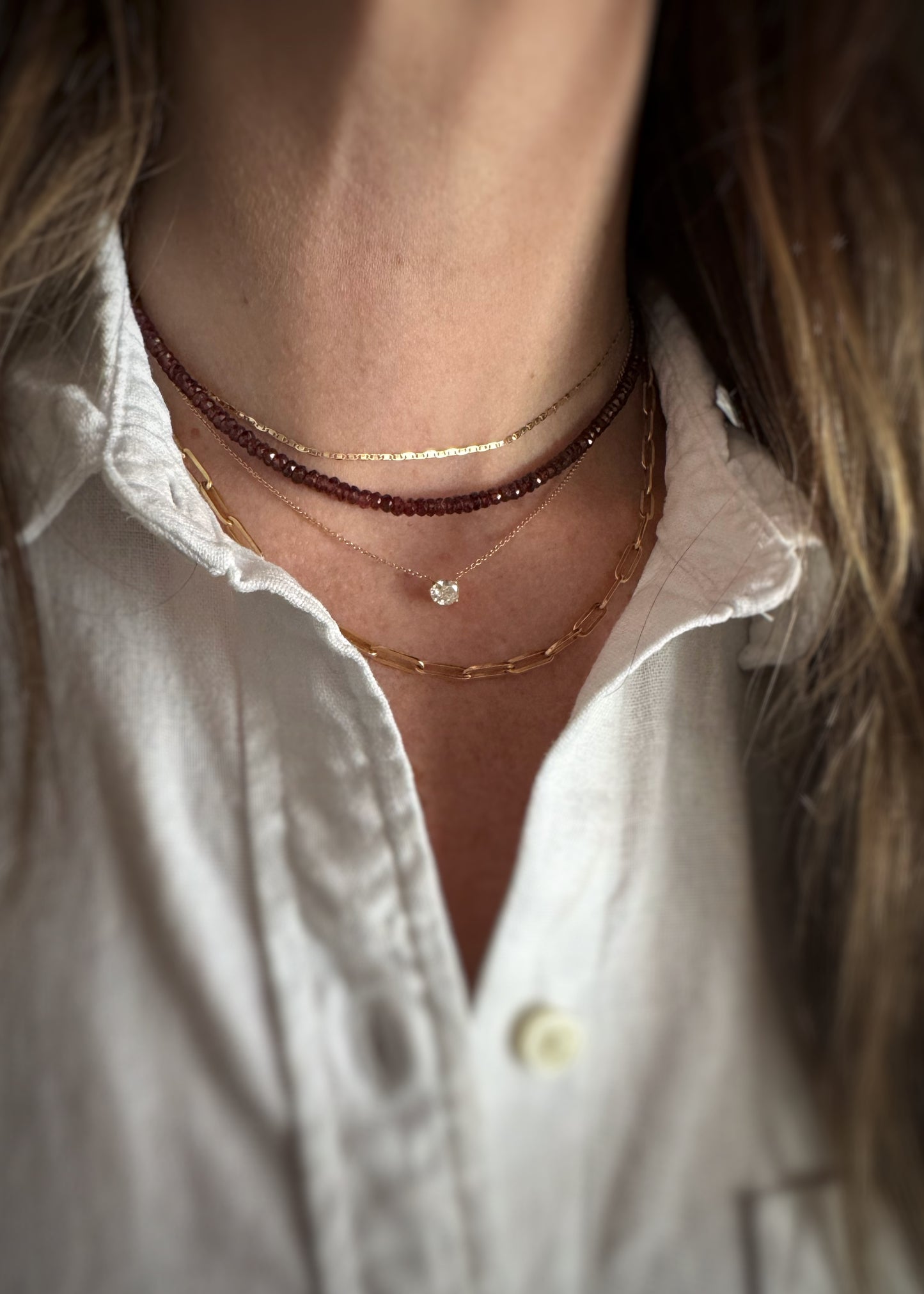 Sterling + Garnet Bead Necklace