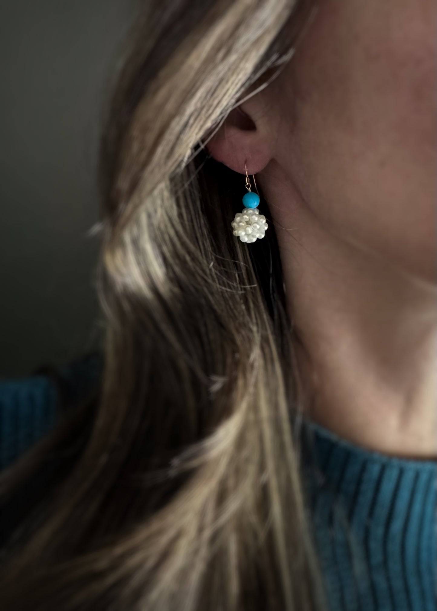 Estate 14k + Pearl & Turquoise Drop Earrings