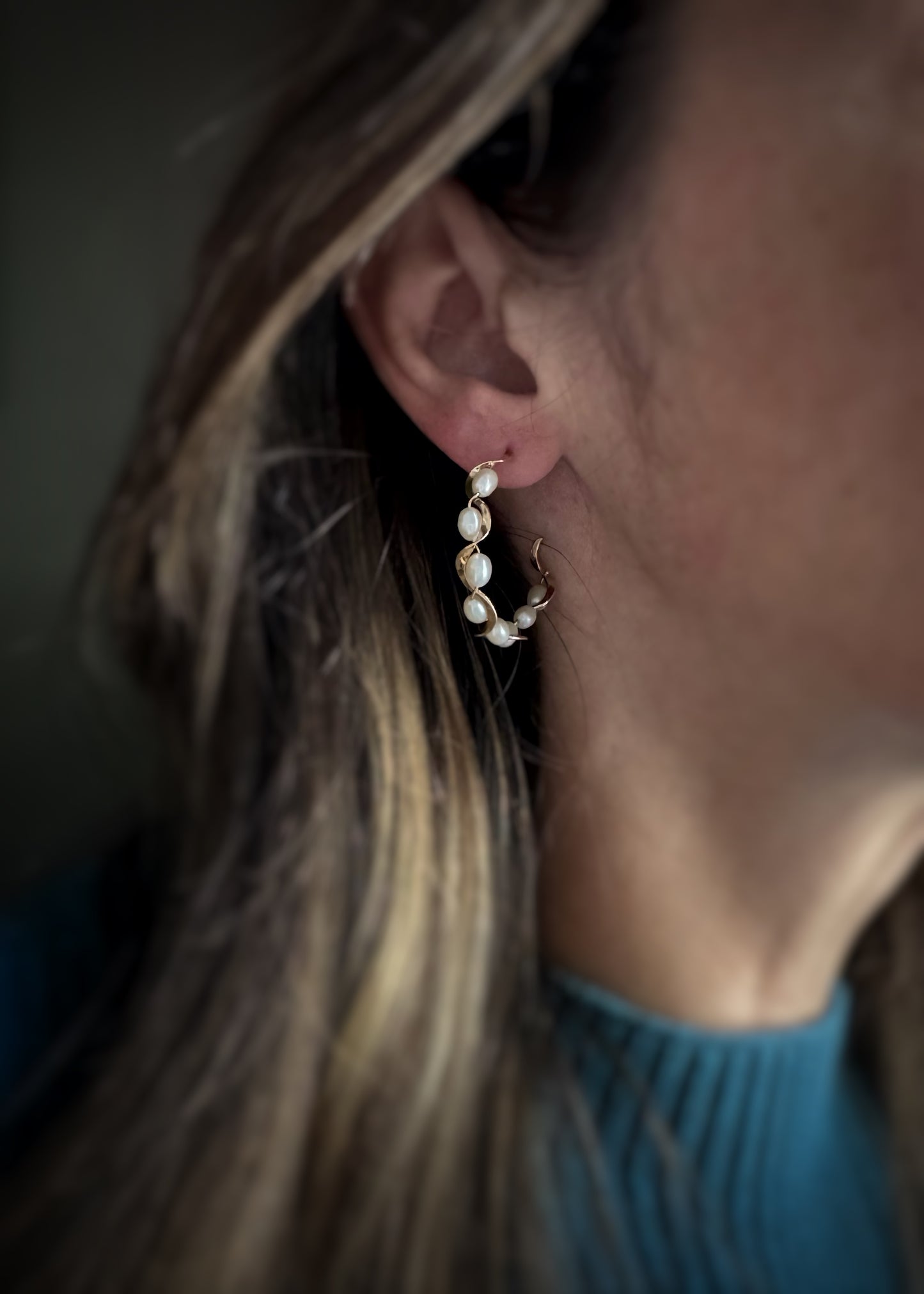 Estate 14k + Pearl Hoop Earrings