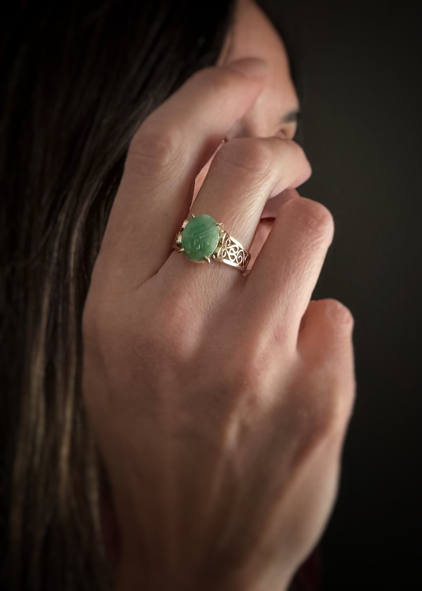 Estate 14k + Jade Ring