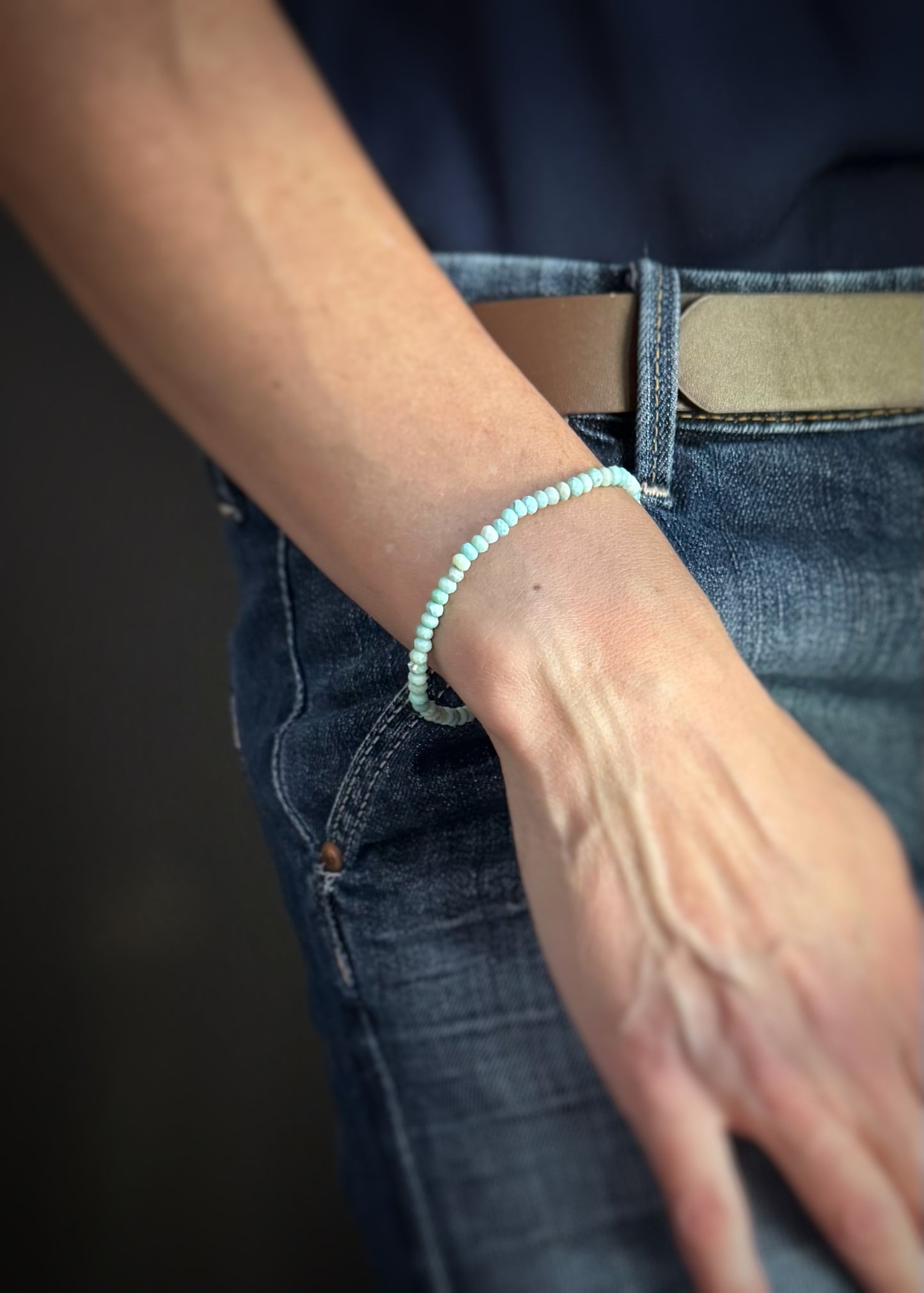Faceted Prase Opal Bead Stretch Bracelet