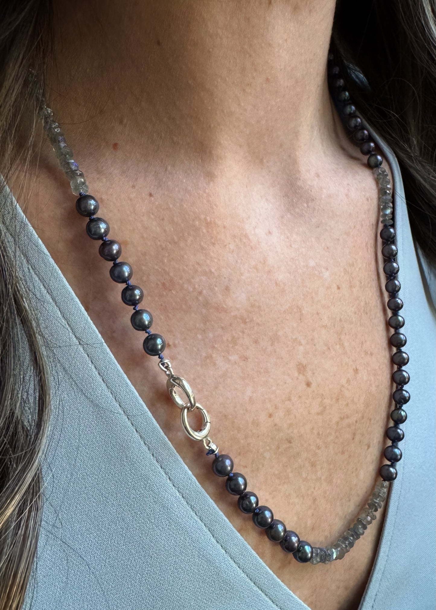 Sterling + Peacock Pearls and Labradorite Bead Necklace