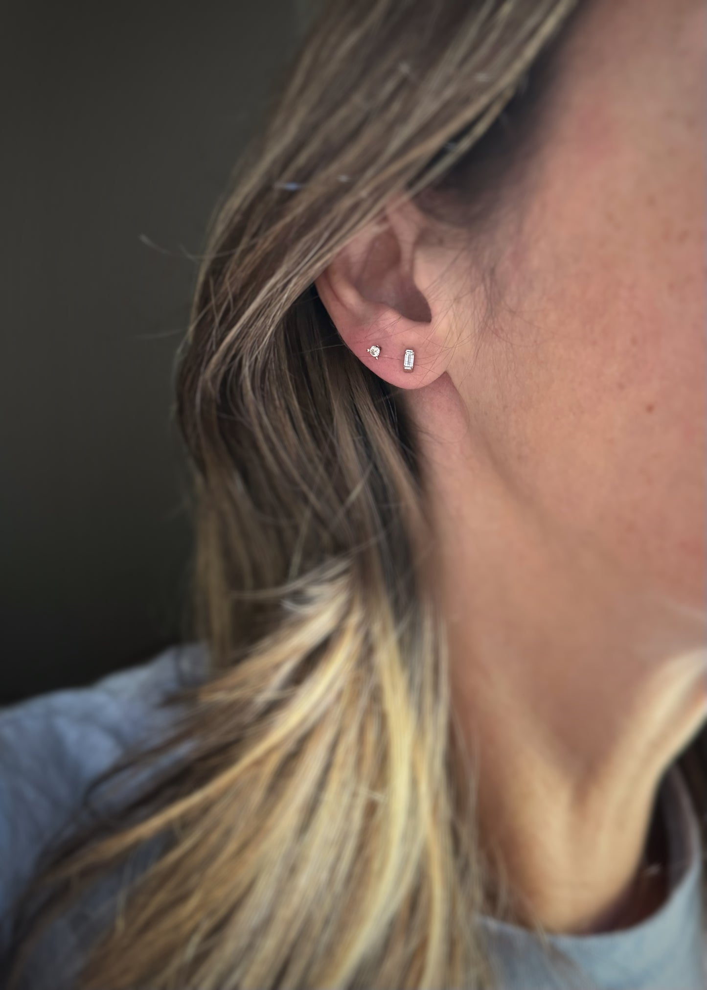 14k + Baguette Diamond Stud Earrings