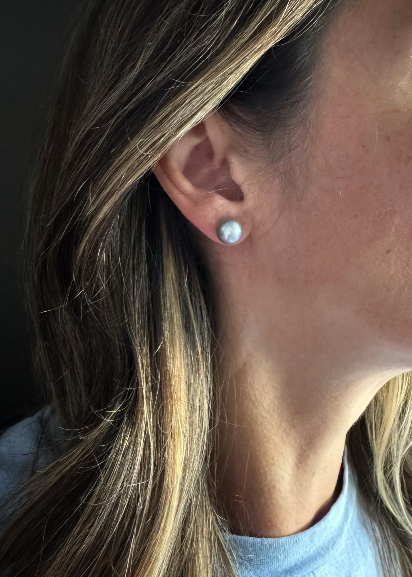Estate 14k + 10mm Button Pearl Stud Earrings
