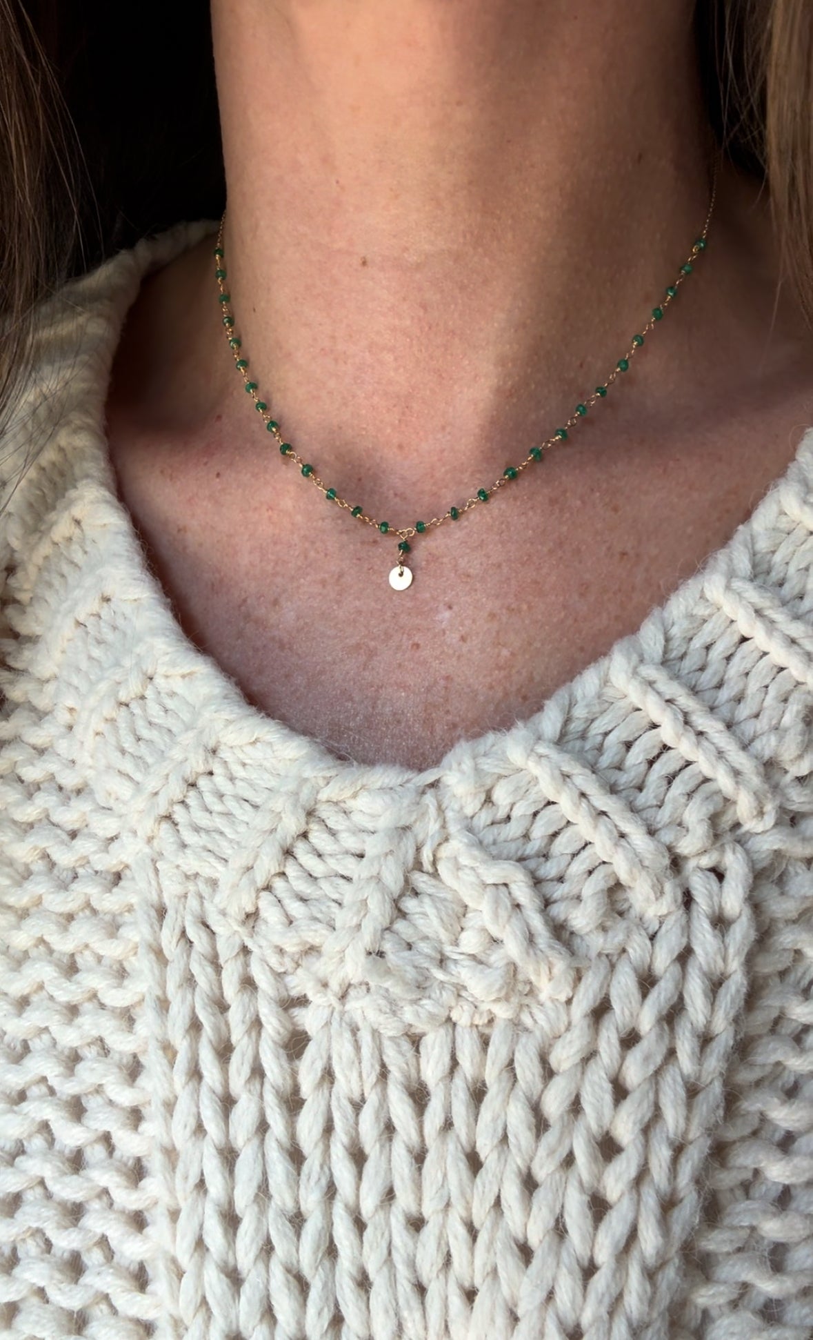 14k + Emerald Beads with Mini Disc Necklace