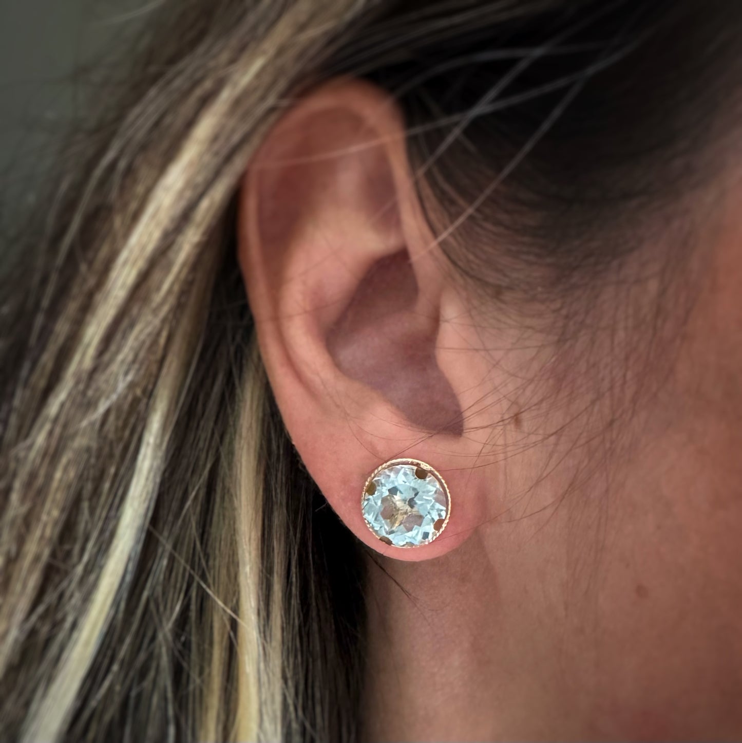 Estate 14k + Blue Topaz Stud Earrings