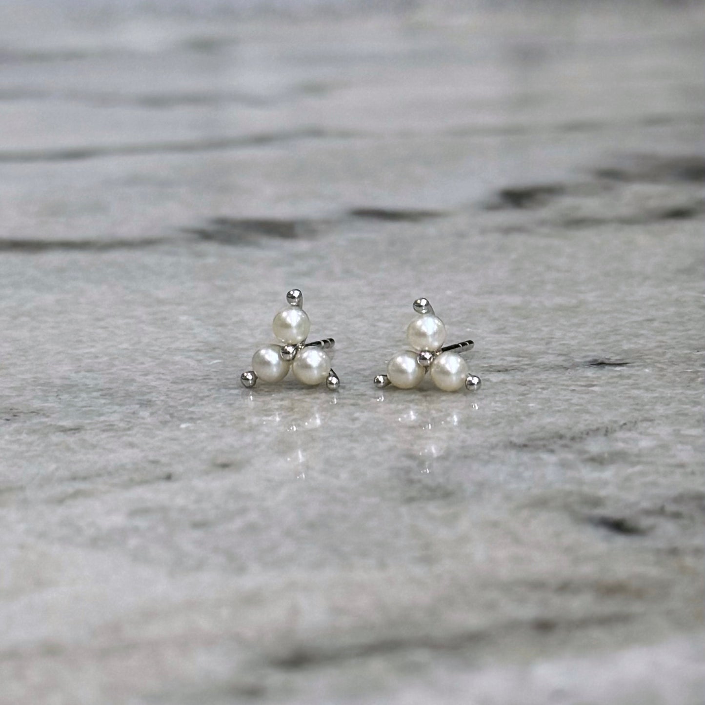 14k + Pearl Trefoil Stud Earrings
