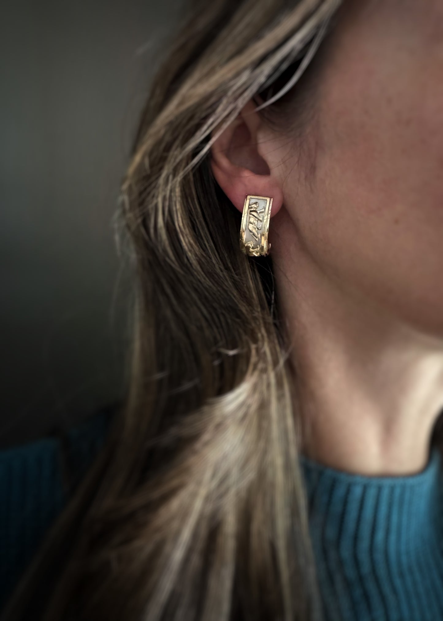 Estate 14k + Two Tone Panther Hoop Earrings