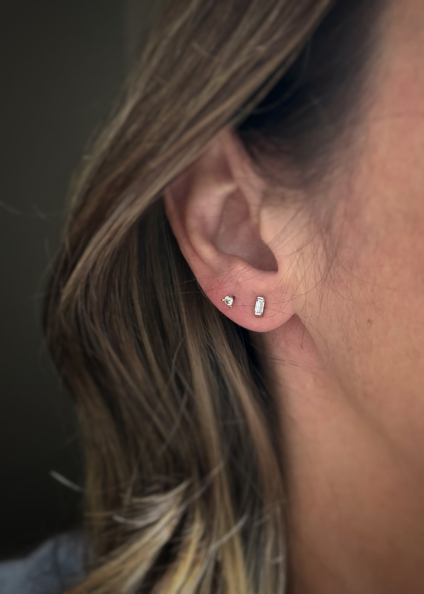 14k + Baguette Diamond Stud Earrings