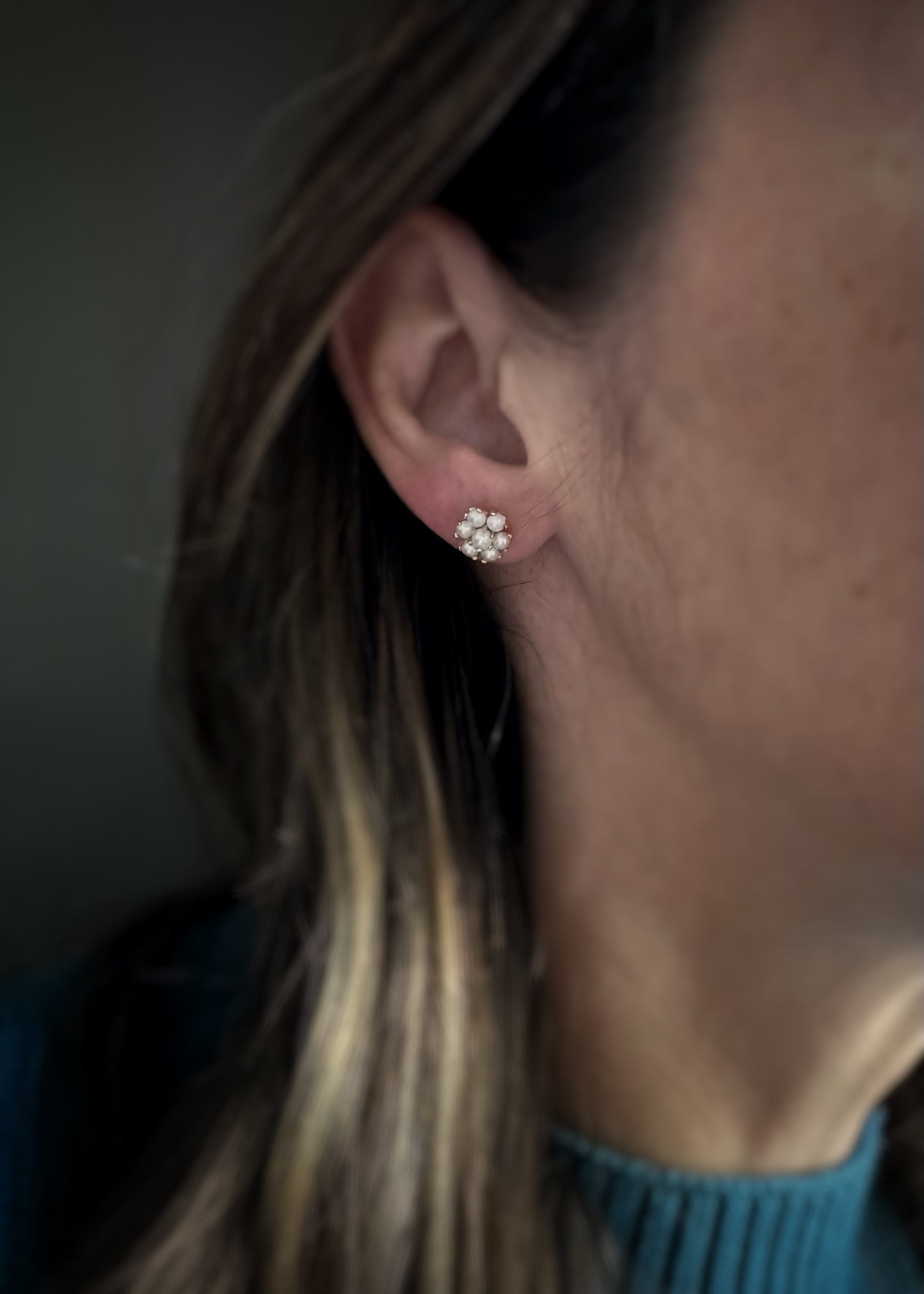 Estate 14k + Cultured Pearl Flower Stud Earrings