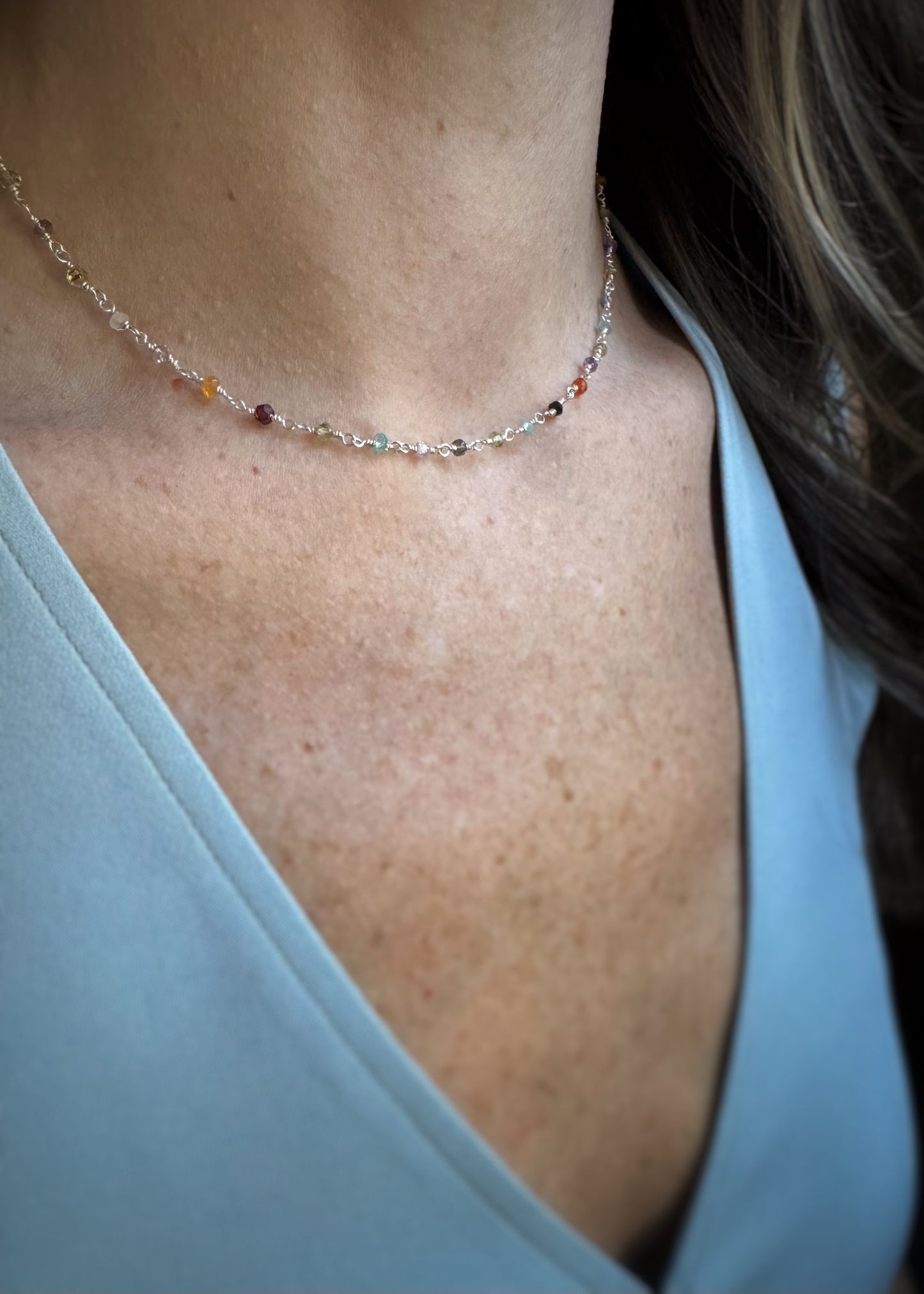 Sterling + Multi Gemstone Bead Chain Necklace