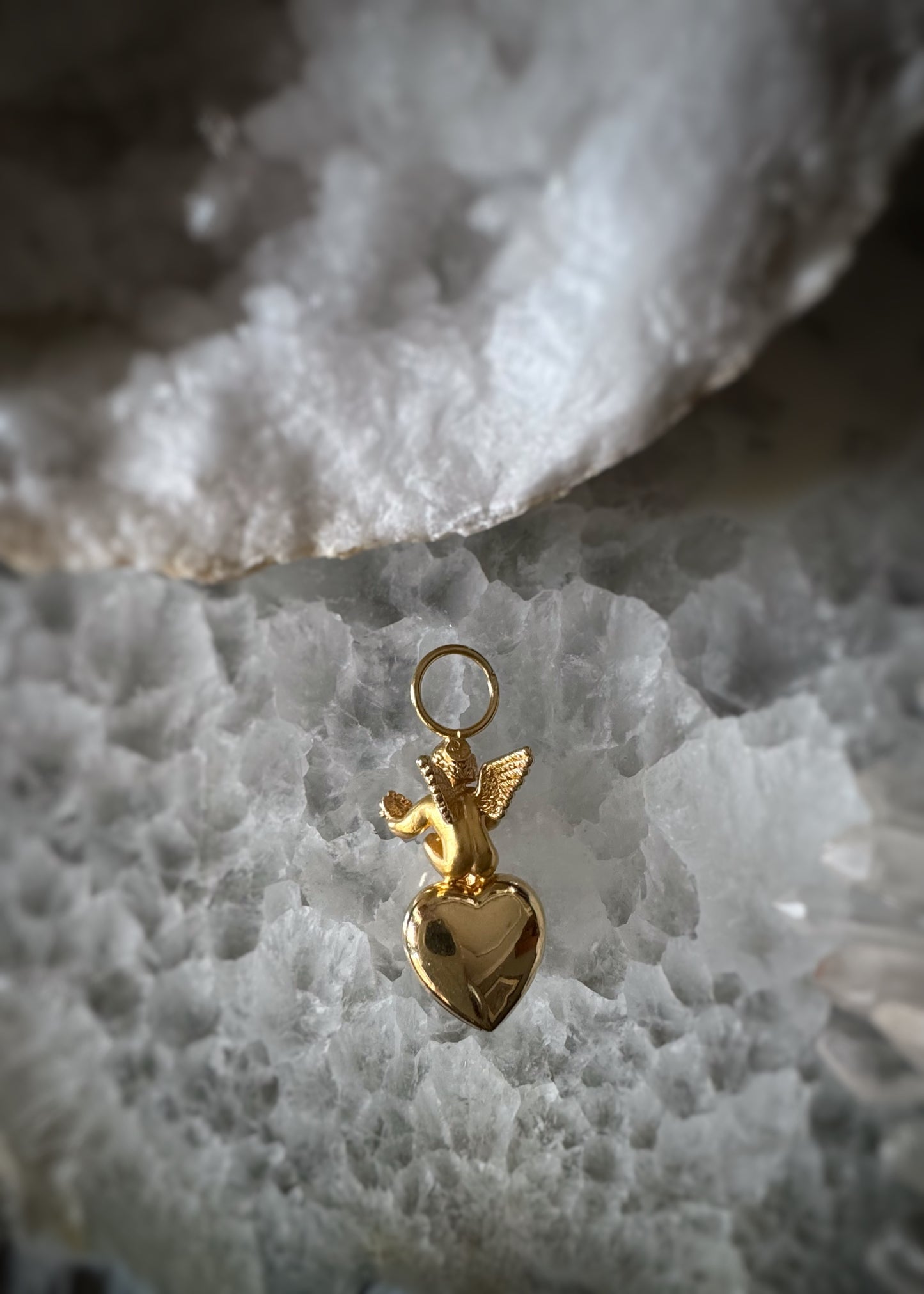 Estate 18k + Cherub and Heart Charm