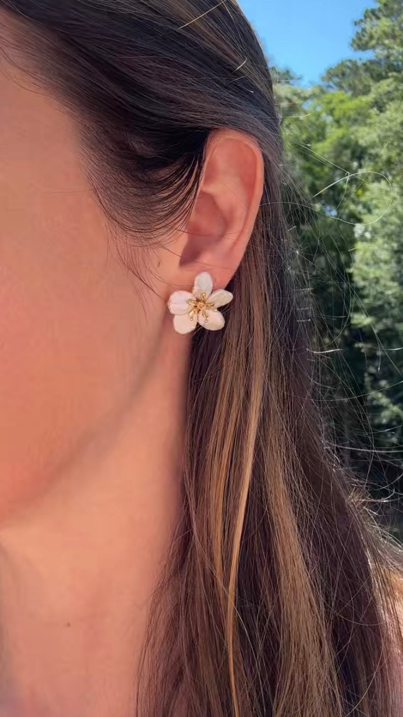 Estate 14k + Keshi Pearl Flower Earrings