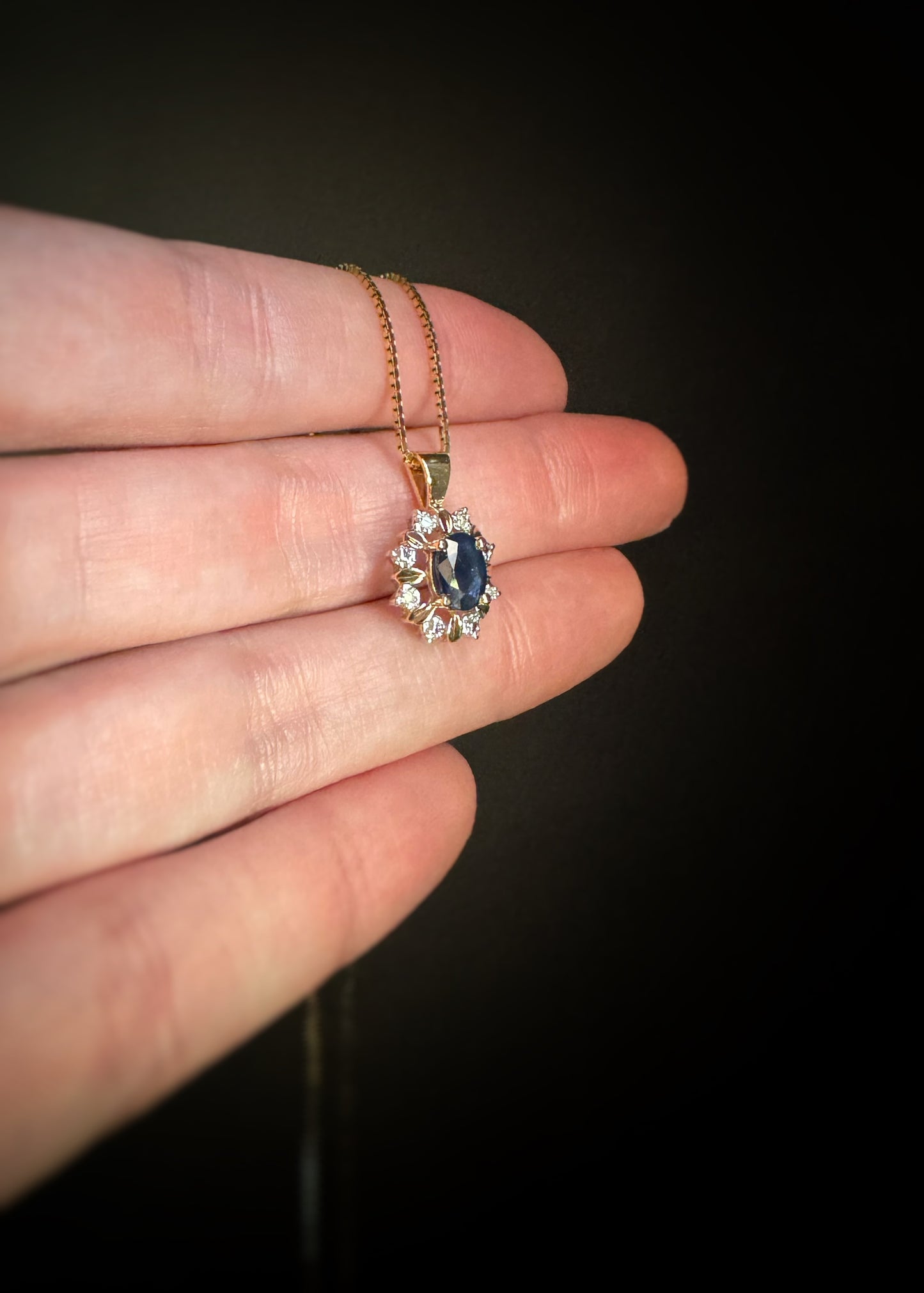Estate 14k + Sapphire and Diamond Necklace